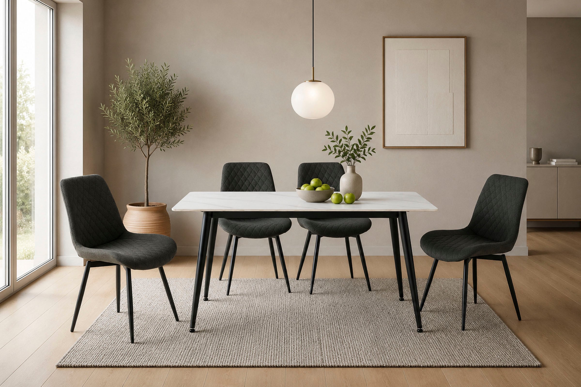 OTTO home Essgruppe »Juniper« Set, 5 tlg. Tisch 140x80cm in Sinterstein-Keramikoptik mit 4 Stühlen, 360° drehbar