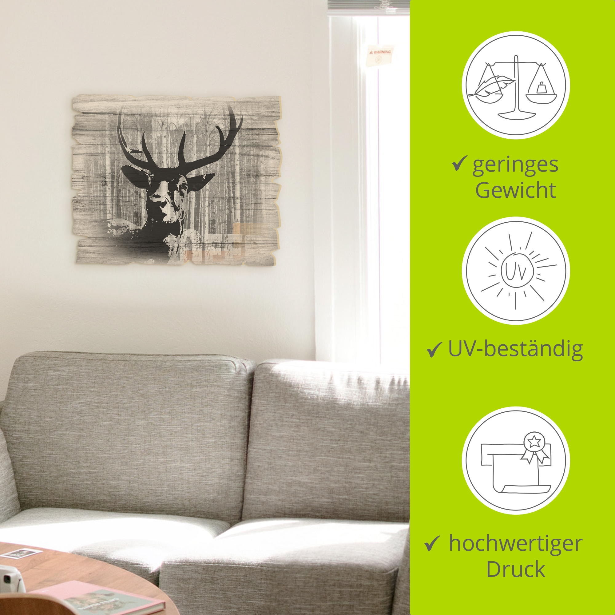 Artland Holzbild »Hirsch Collage«, Wildtiere, (1 St.)