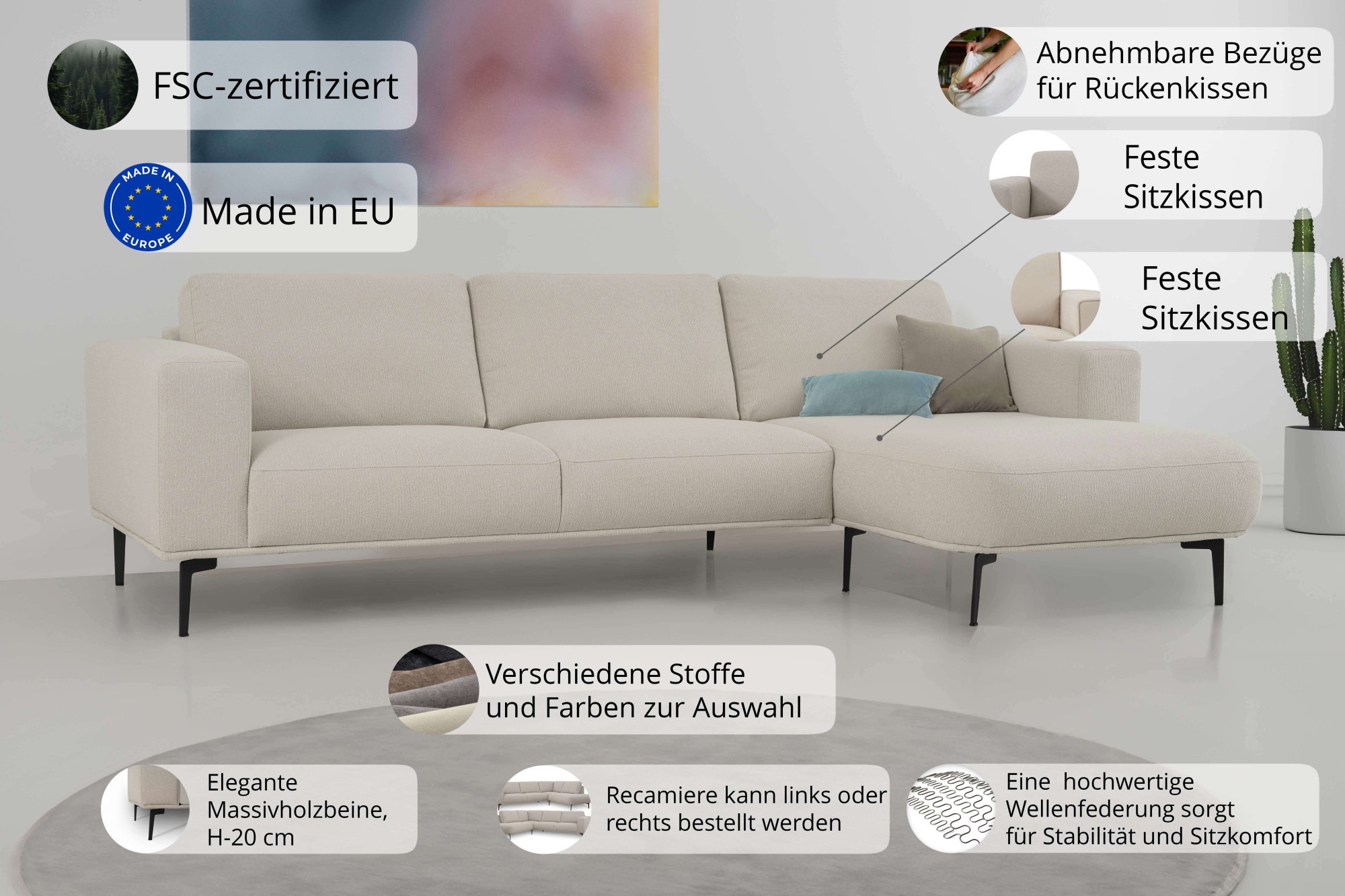 Thumbnail - OTTO home Ecksofa "Lillith, 289 cm, L-Form, gemütlicher Sitzkomfort" Eckcouch mit runder Recamiere links/rechts, Struktu...