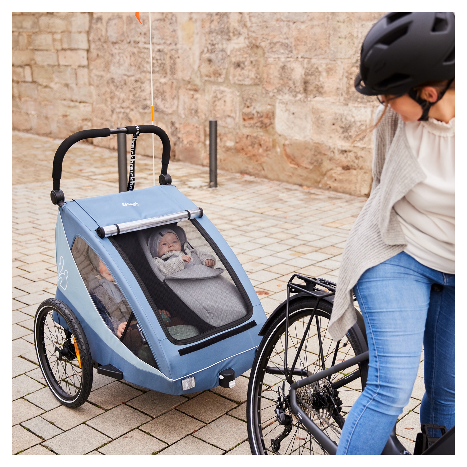 Hauck Fahrradkinderanhänger »2in1 Bike Trailer und Buggy Dryk Duo Plus, dark blue«, für 2 Kinder; inklusive Deichsel