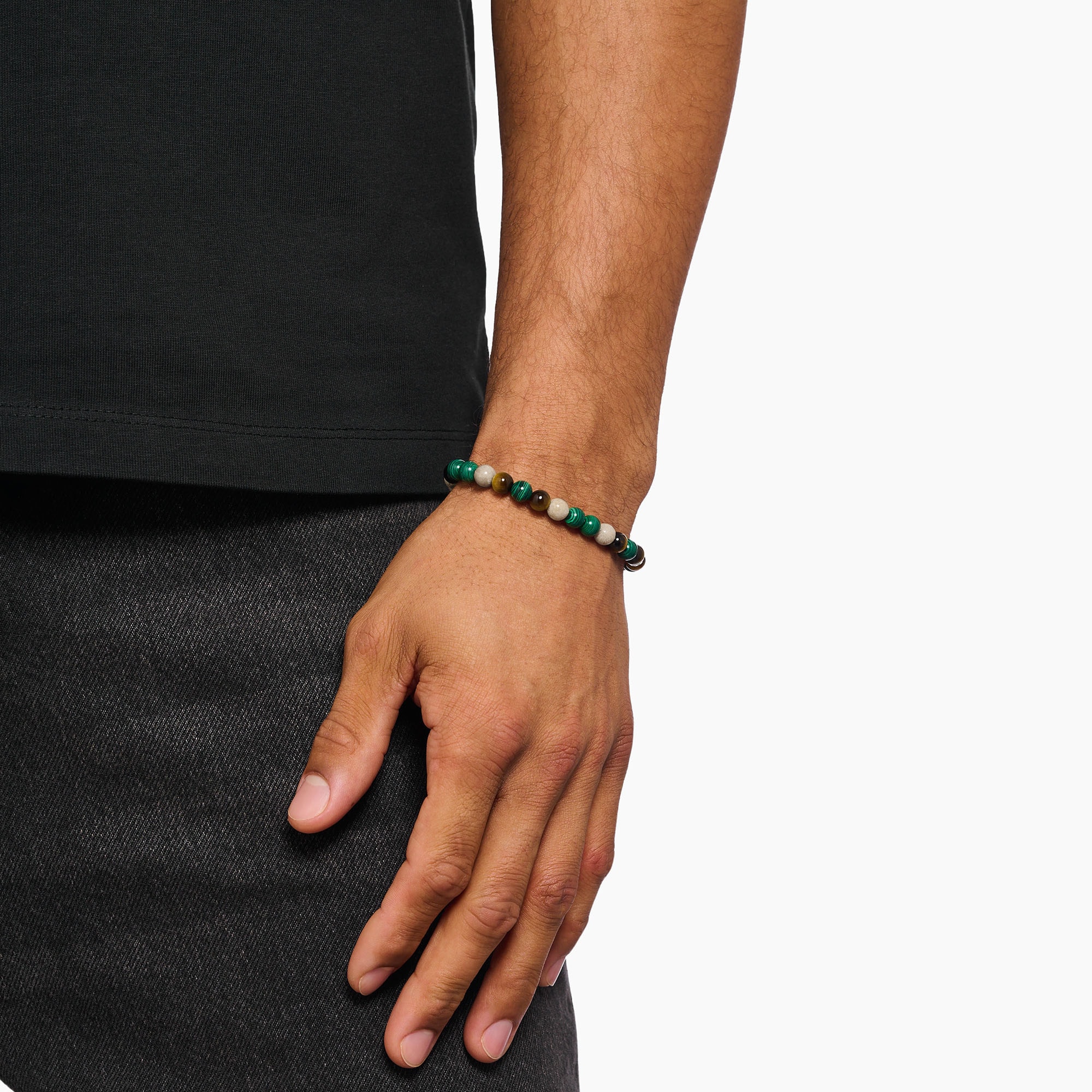THOMAS SABO Armband »Bead Armband, A2193-468-7-L21«, mit Malachit, Tigerauge, Jaspis