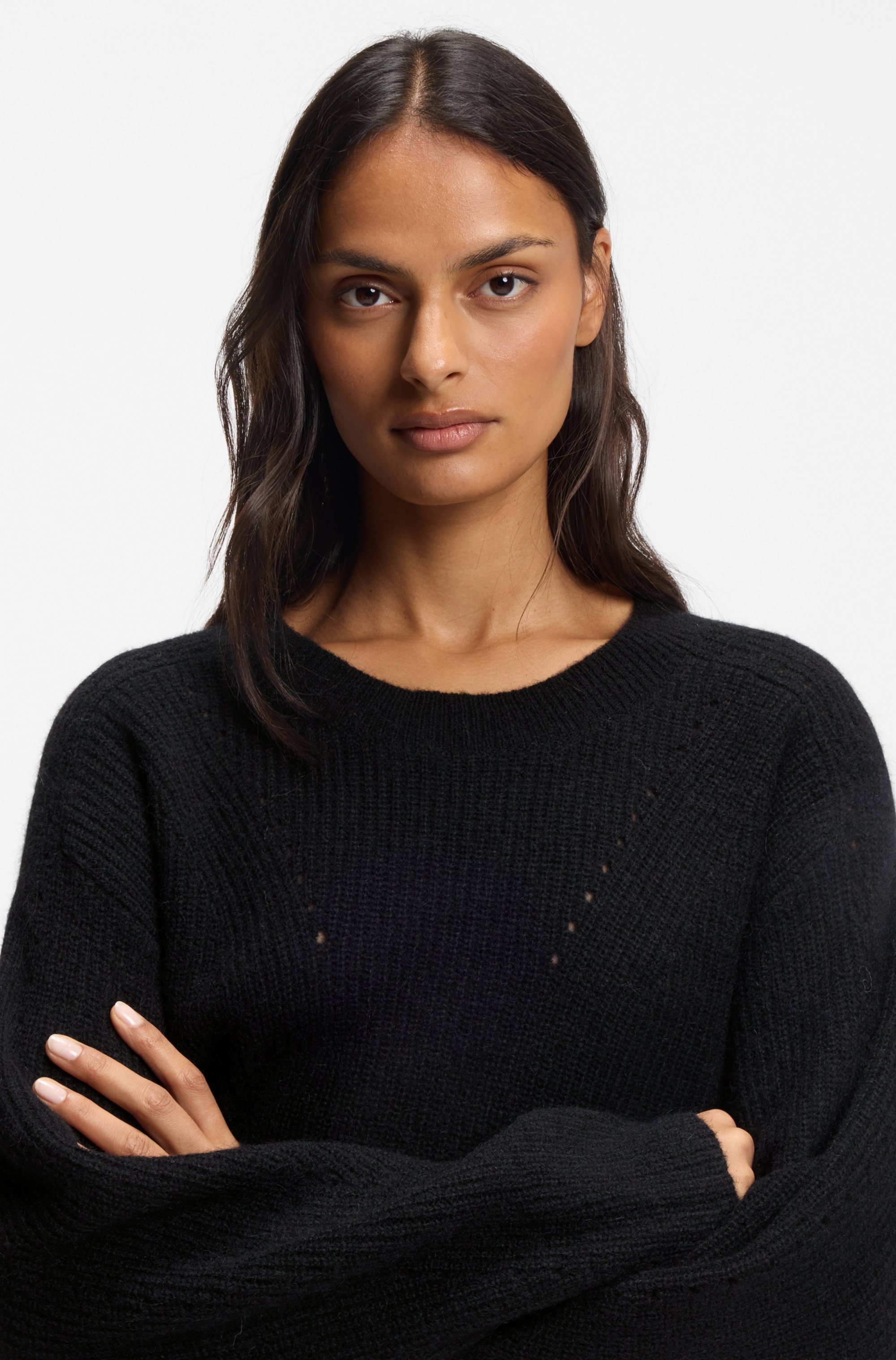 BOSS ORANGE Strickpullover "Fenne Premium Damenmode" mit Ajourlochmuster günstig online kaufen