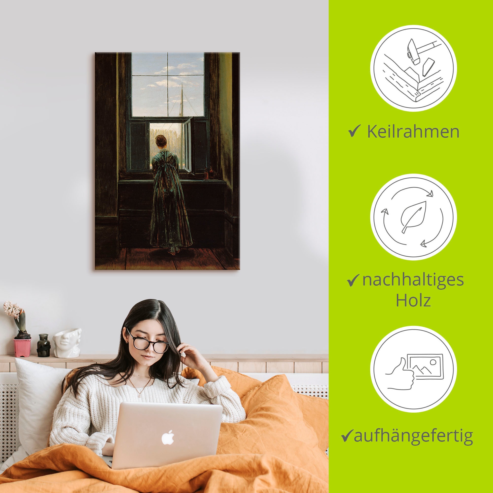 Artland Wandbild »Frau am Fenster. 1822(?)«, Frau, (1 St.), als Alubild, Outdoorbild, Leinwandbild, Poster in verschied. Größen