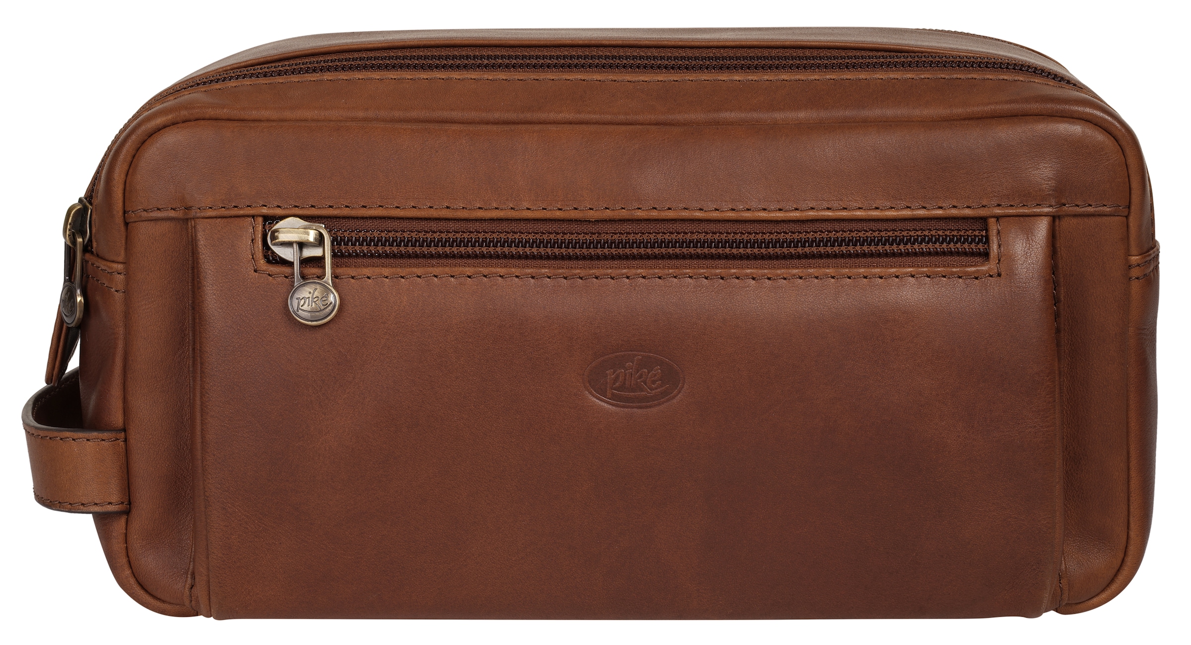 PIKÉ Kulturbeutel "PIKÉ Herren, Damen Kulturtasche echt Leder", braun, Leder, leicht glänzend, unifarben, Taschen, echt Leder