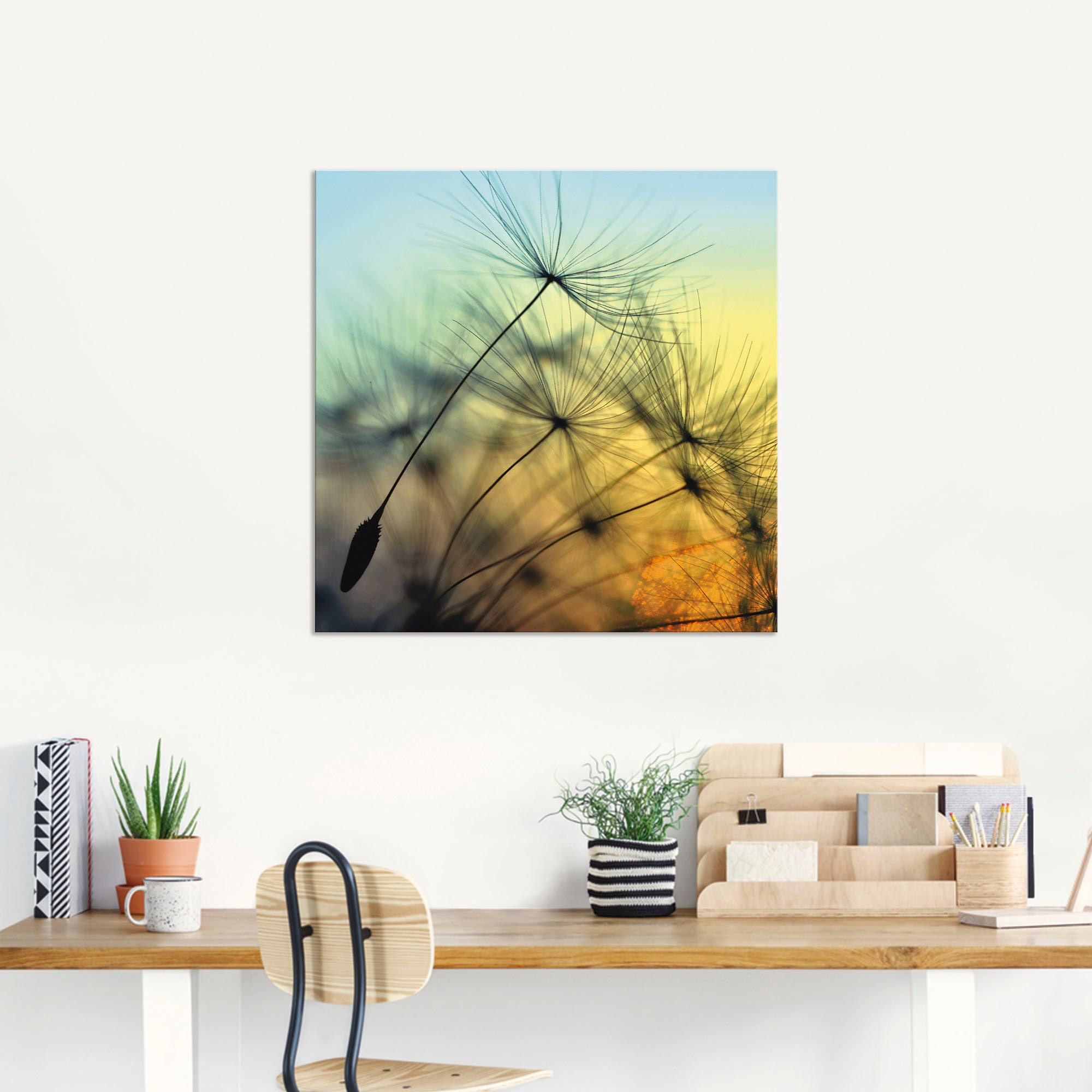 Artland Wandbild »Goldener Sonnenuntergang und Pusteblumen«, Blumen, (1 St.), als Alubild, Outdoorbild, Leinwandbild, Poster, Wandaufkleber