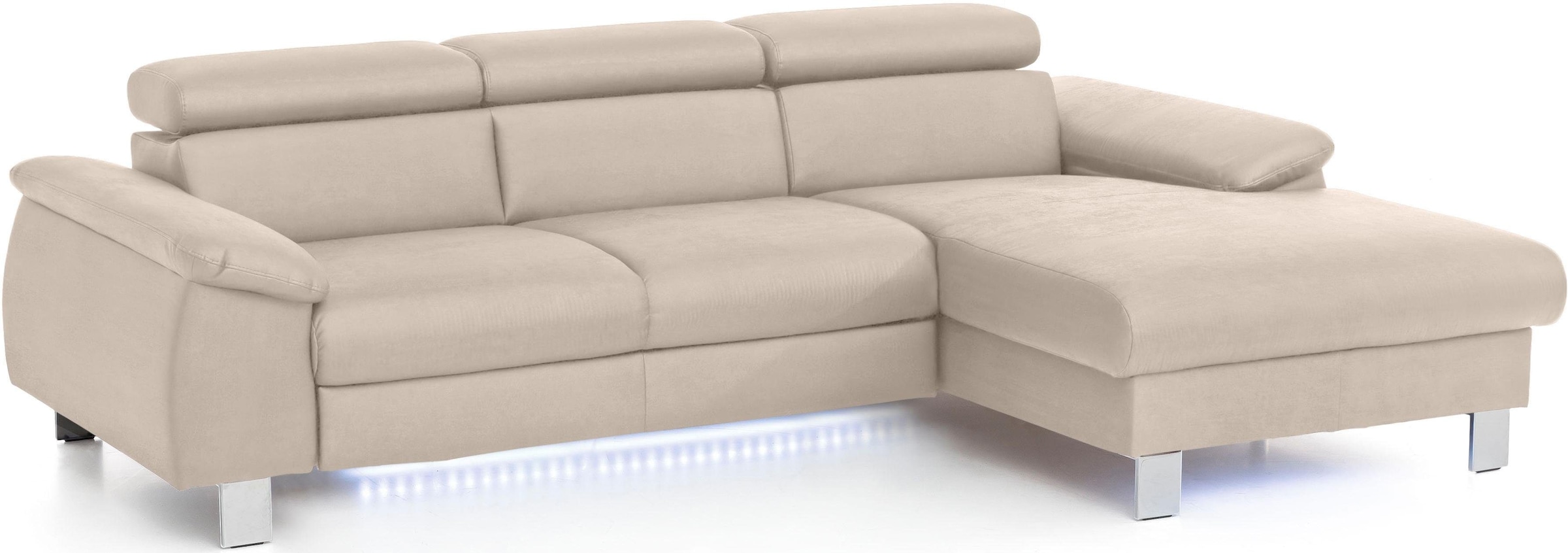 COTTA Ecksofa Komaris, Ecksofa, wahlweise mit RGB-LED-Beleuchtung und Bettfunktion/Bettkasten