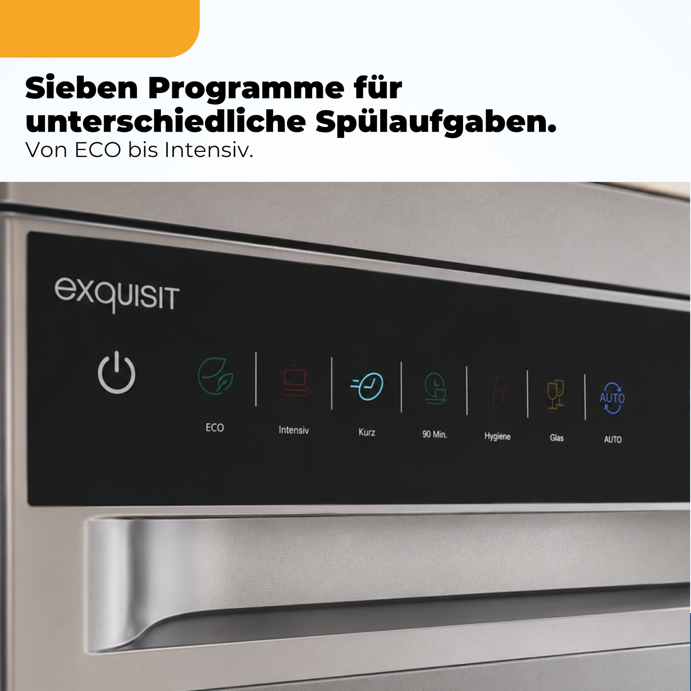 exquisit Standgeschirrspüler 9310 »GSP9311-450C silber« 8,3 l 10 tlg. Maßgedecke 10 Maßgedecke, 7 Programme, LED, Besteckkorb, Auto Door Open, AquaStop