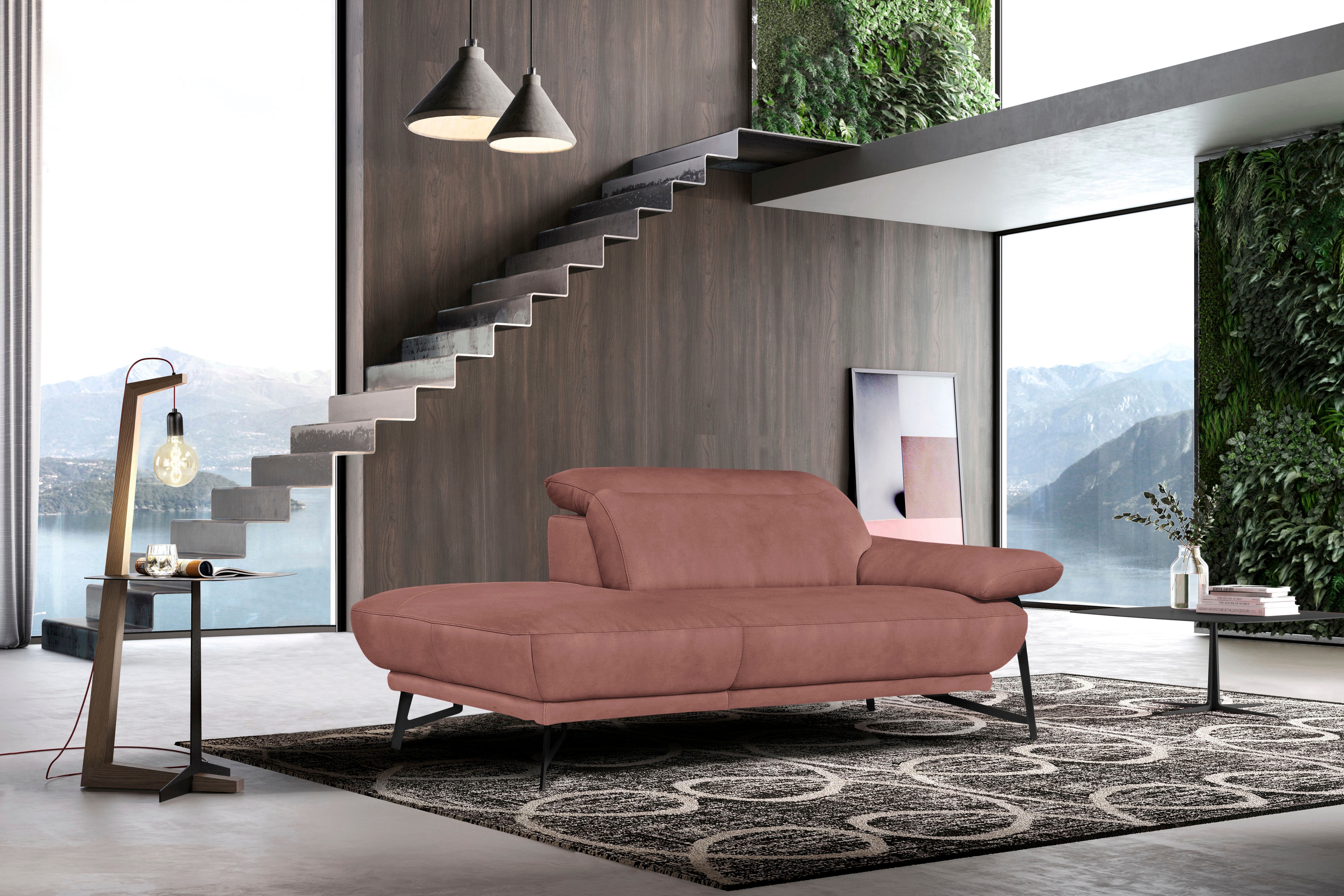 Egoitaliano Ottomane "Anais, erstklassiges Designsofa, Breite 179 cm, Fußfarbe schattengrau" Kopfteil verstellbar, Luxus-Microfaser, cedar wood