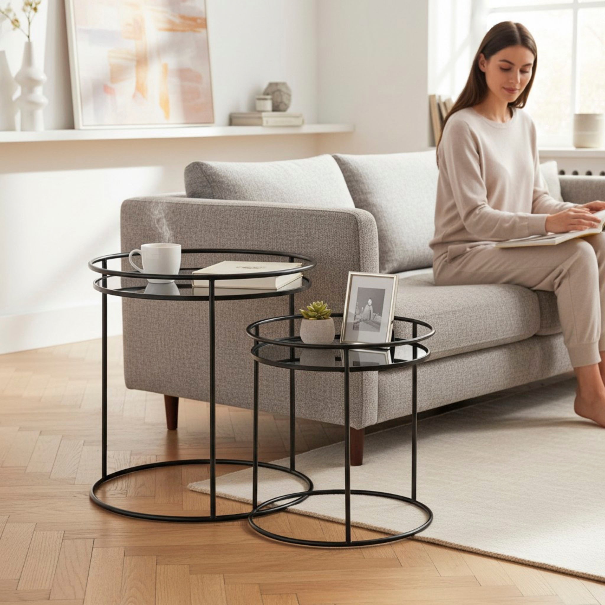 Tables basses GRACE en métal et miroir lot de 2 - Noir