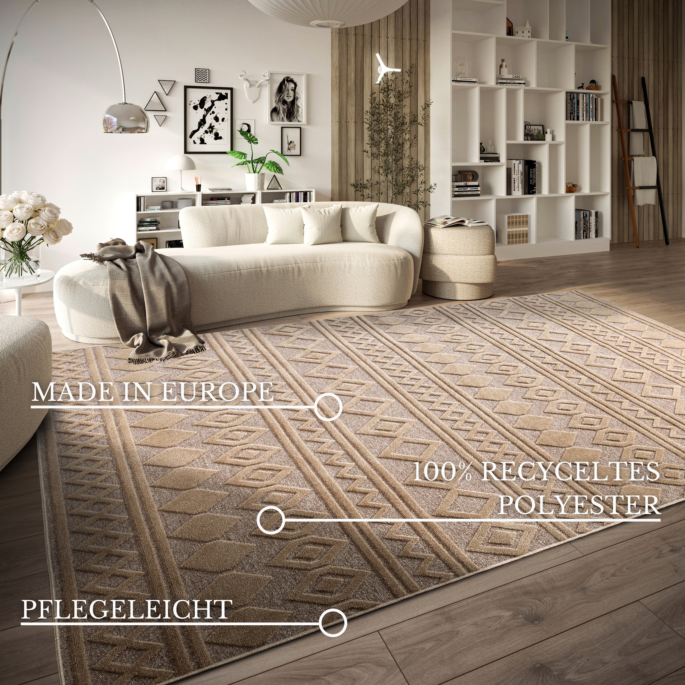 Villeroy & Boch Teppich »Catherine«, rechteckig, 5,5 mm Höhe, Nachhaltig, Wohnzimmer, Schlafzimmer, Modern, Hoch-Tief Effekt, Flur