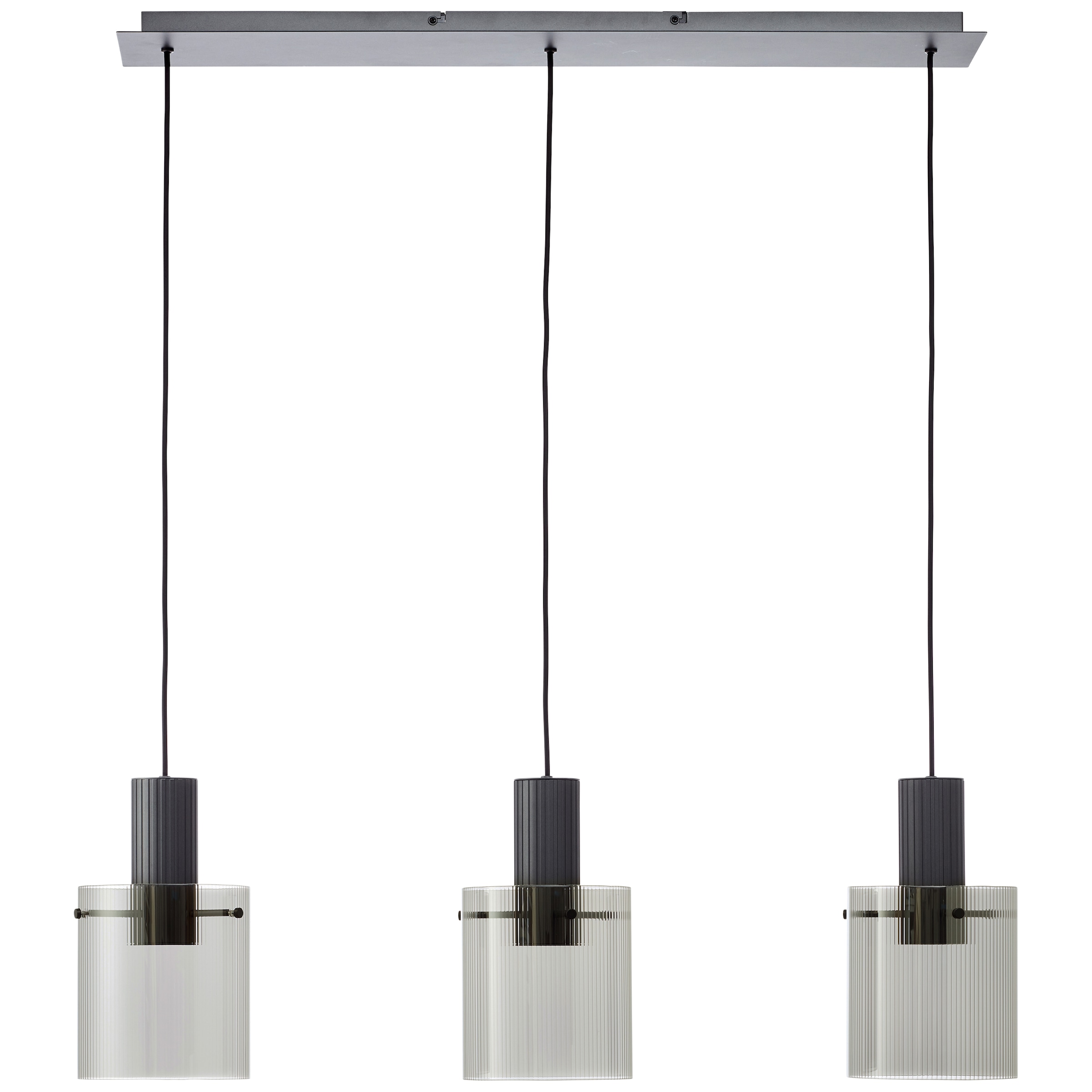 Brilliant Pendelleuchte »Riffelini«, 3 flammig, Leuchtmittel E27 | ohne Leuchtmittel, 150 x 98 x 18 cm, 3x E27, kürzbar, geriffeltes Rauchglas, anthrazit