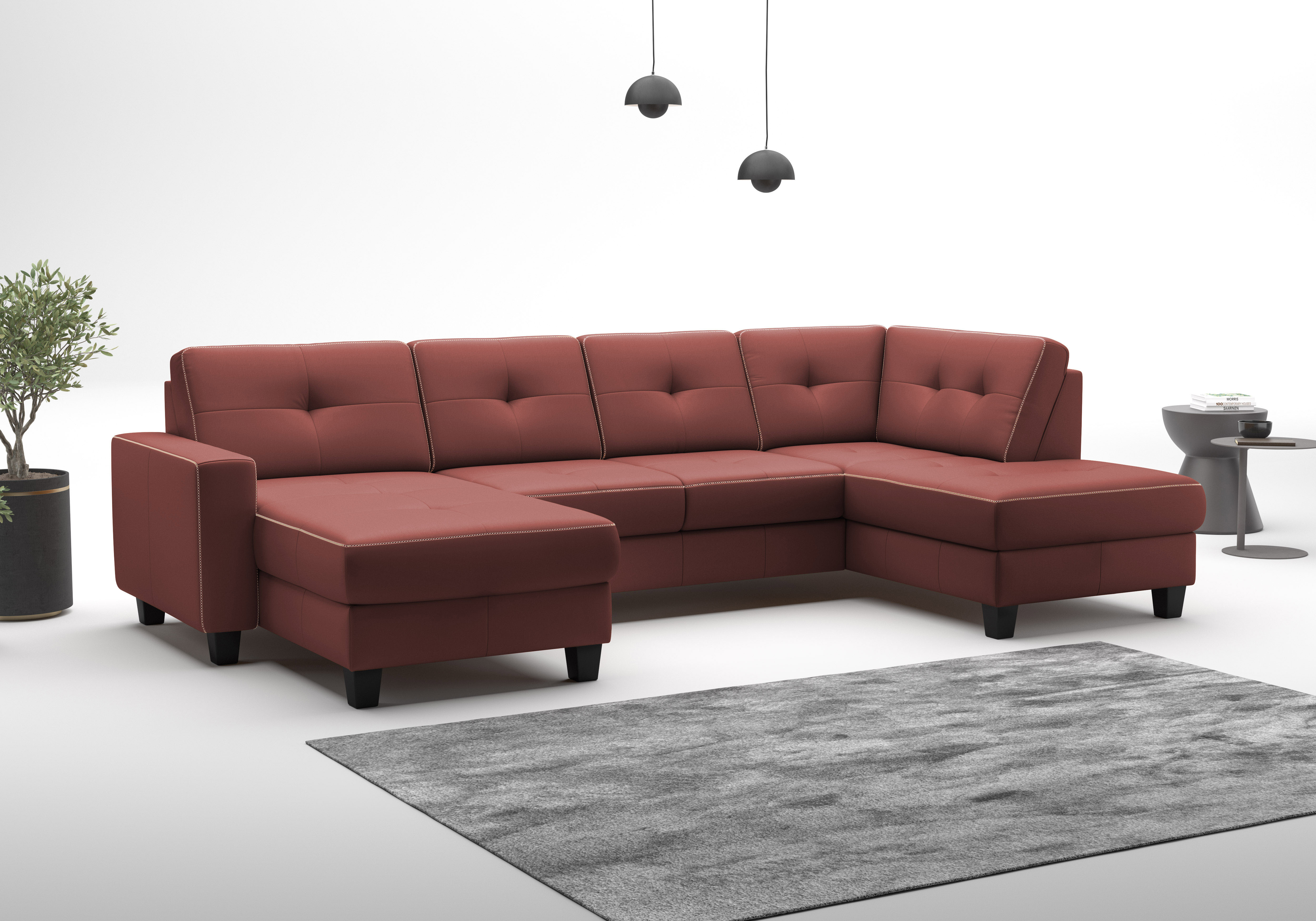 Wohnlandschaft PLACES OF STYLE, B:304cm H:91cm T:170cmmerlot, Sofas, "Varese", wahlweise mit Bettfunktion und Bettkasten