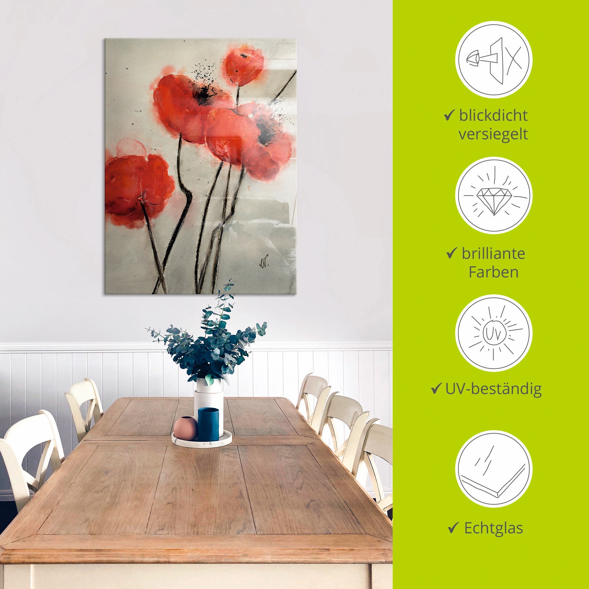 Artland Glasbild »Roter Mohn«, Blumen, (1 St.), in verschiedenen Größen