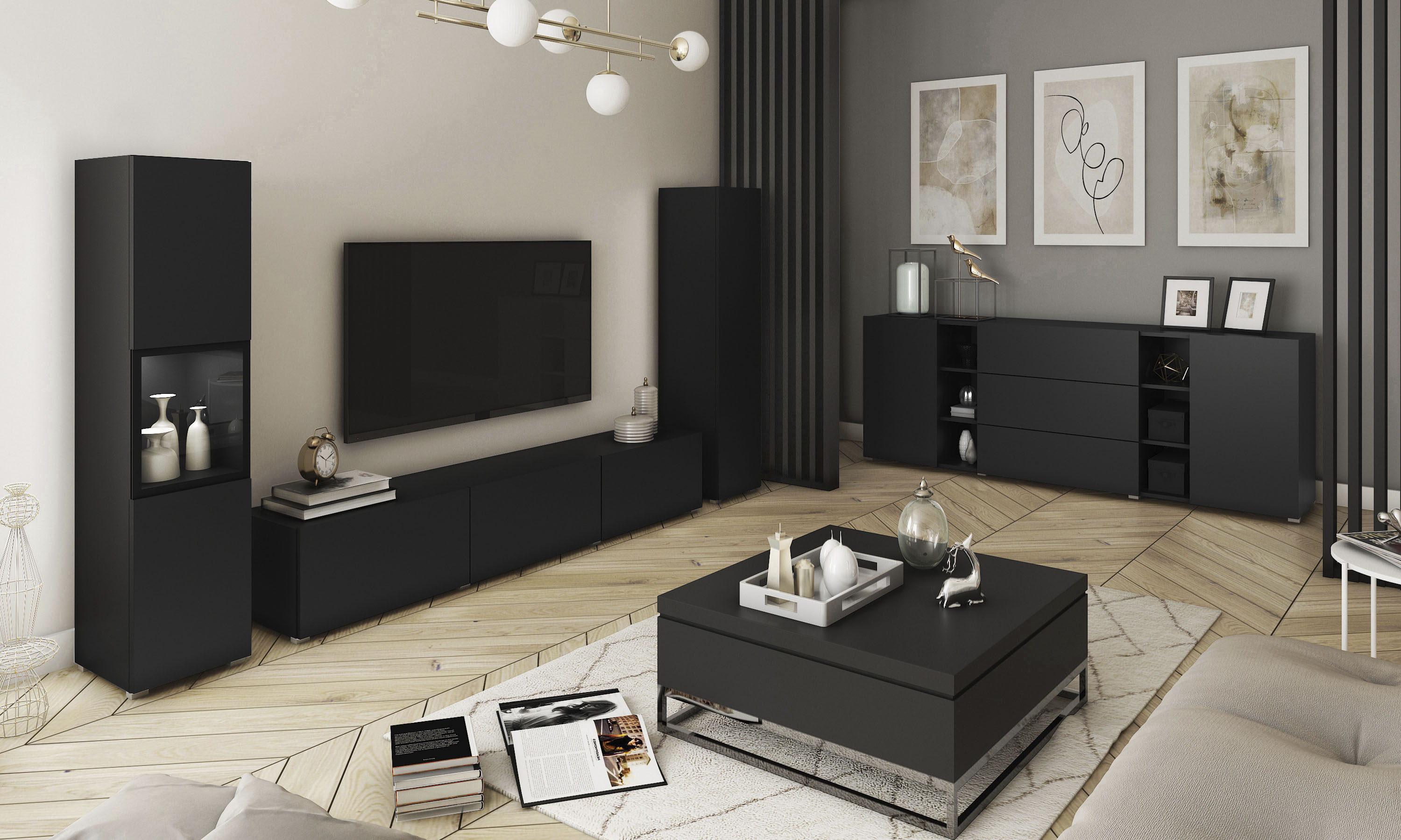 Thumbnail - Home affaire "BERLIN III, Vitrine Türschlag links/rechts wechselbar" Komplett-Set, 3 Stk. tlg.