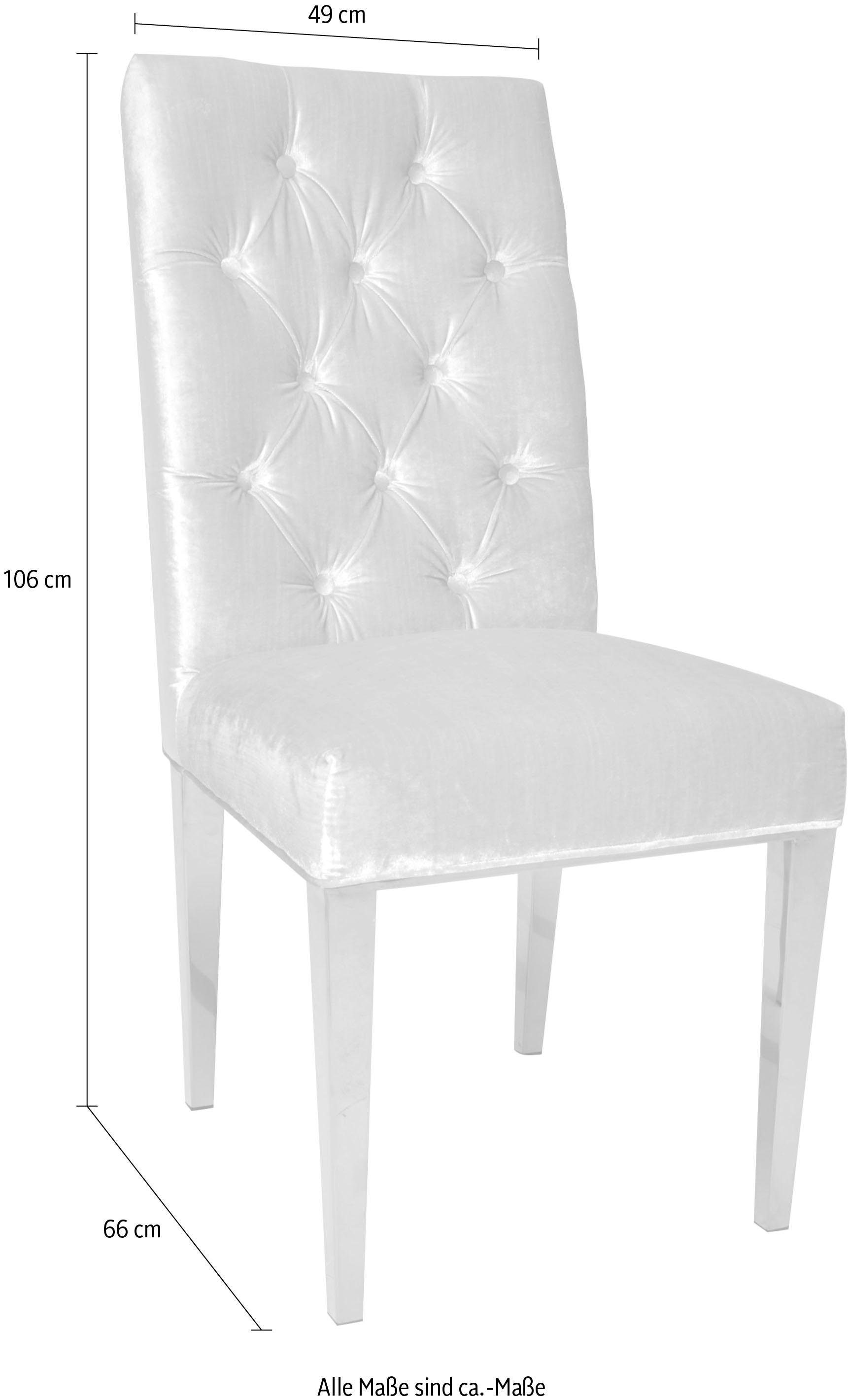 Leonique Stuhl »Pinky«, (Set), 2 St., Samtvelours, Stuhl, rosa Velours, Silberfüße, Knöpfe, Design, 49x66x106 cm