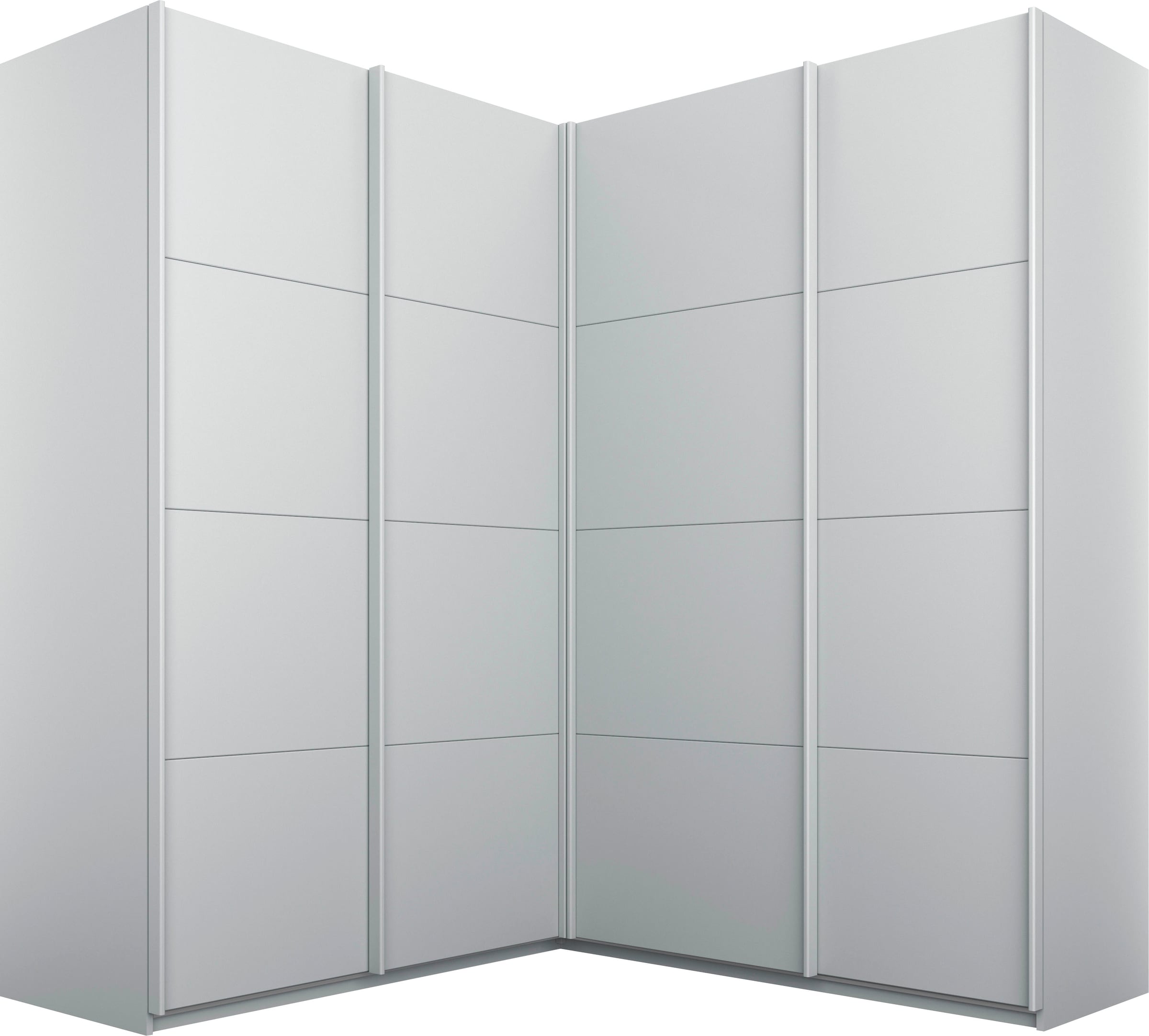 rauch Schwebetürenschrank "Schrank Garderobe Eckkleiderschrank QUADRA Front in Dekor/Hochglanz" Maß 181x187 cm, Höhen 210/229 cm, inkl. Soft-Close-Funktion, extra großer Eckschrank inkl. Schubladeneinsatz MADE IN GERMANY