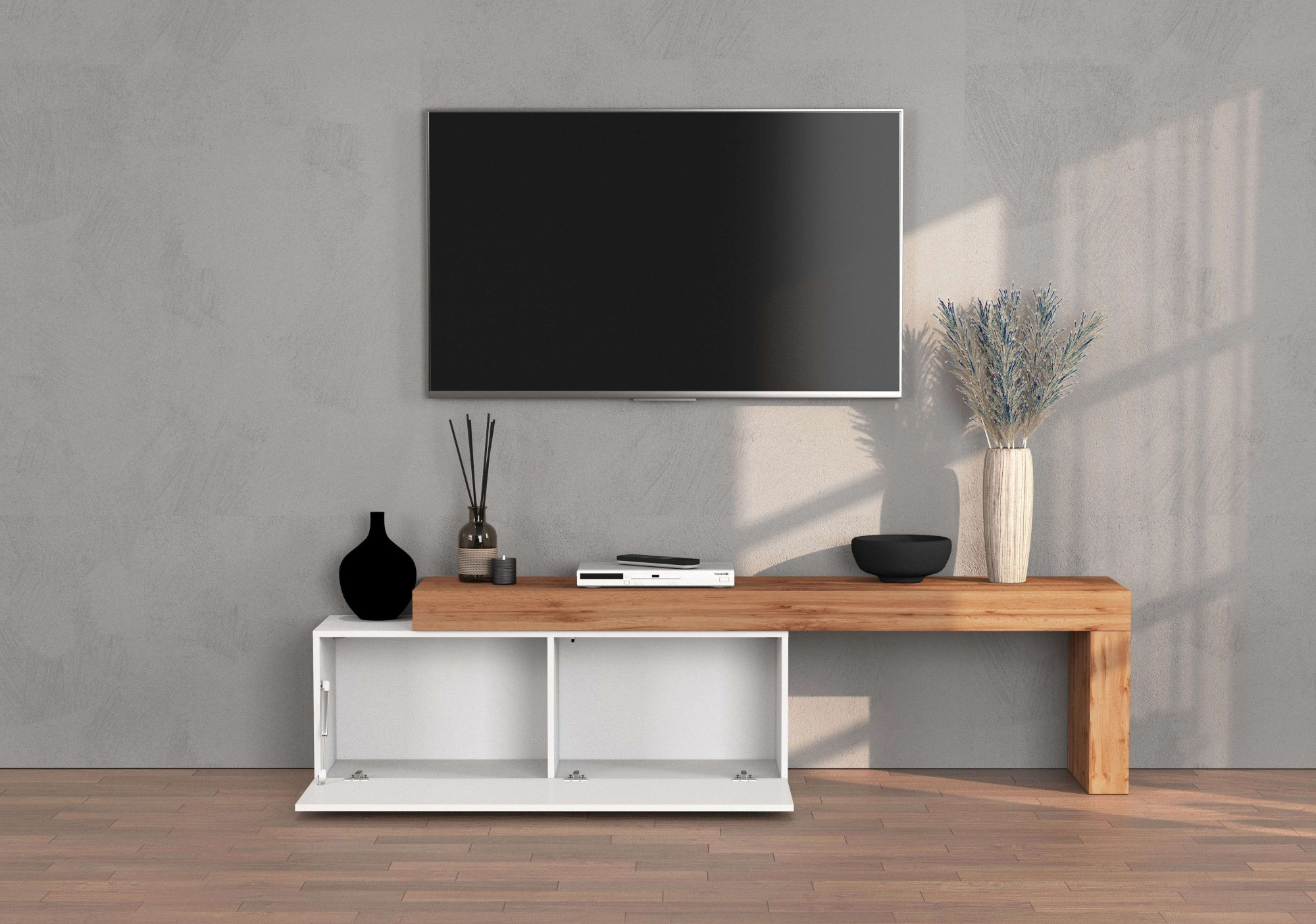 INOSIGN Lowboard »Chronos TV-Board, T-Schrank«, (1 St., Breite verstellbar von 180 bis 290 cm), Breite 240 cm TV-Board,Lowboard,1 Klappe und ein L-Förmiger Aufsatz