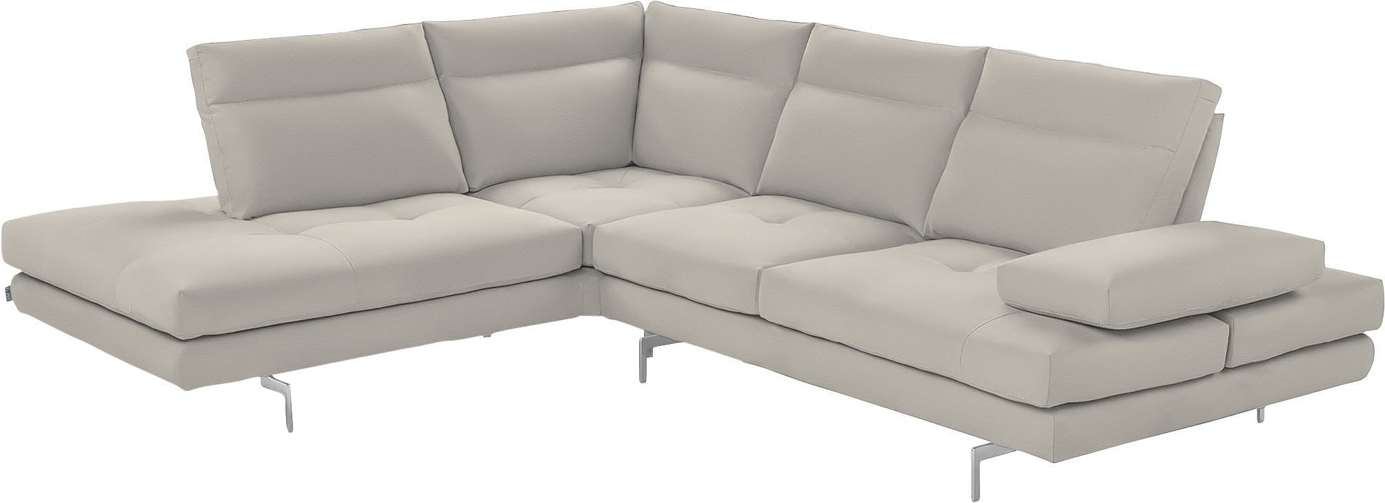 CALIA ITALIA Ecksofa "Toby Wing, B/T: 288/232 cm, Multifunktionssofa, Designsofa, L-Form" Sitztiefenverstellung und Armteilfunktion, Füße chrom glänzend