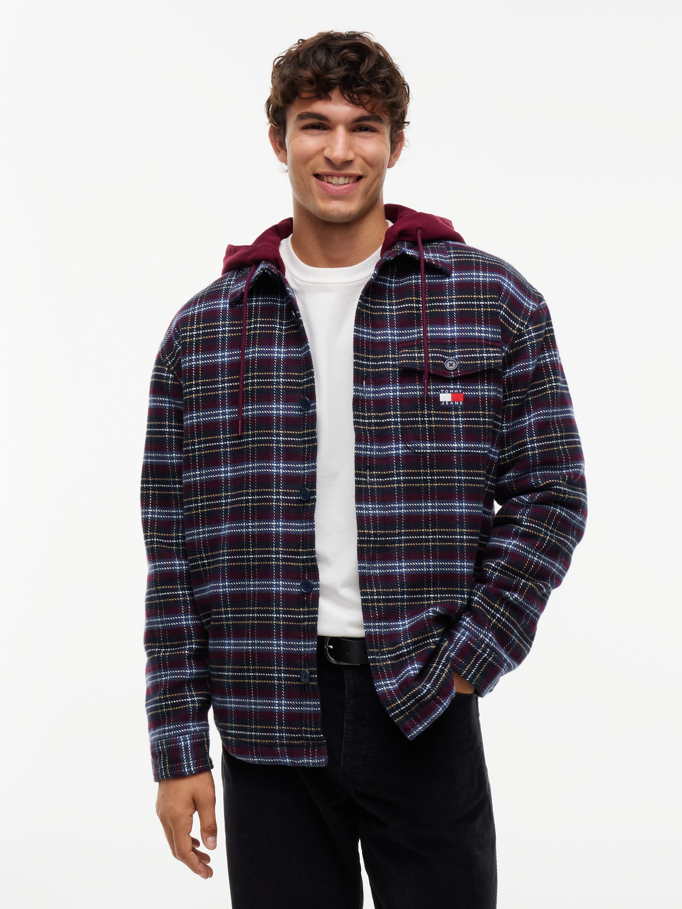 Tommy Jeans Hemdjacke "TJM LOGO HOODED OVERSHIRT" mit Kapuze Oversized Fit