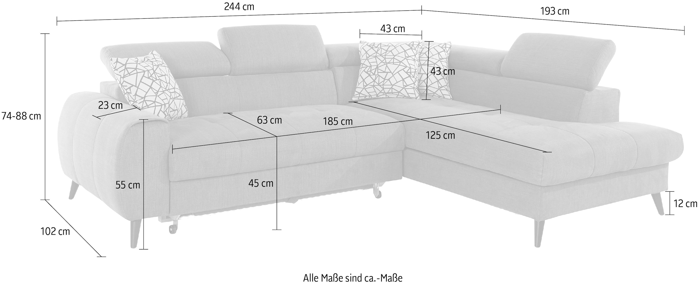 COTTA Ecksofa »Mia L-Form«, 3-tlg.-Kissen-Set, Ottomane, wahlweise mit oder ohne RGB-Beleuchtung