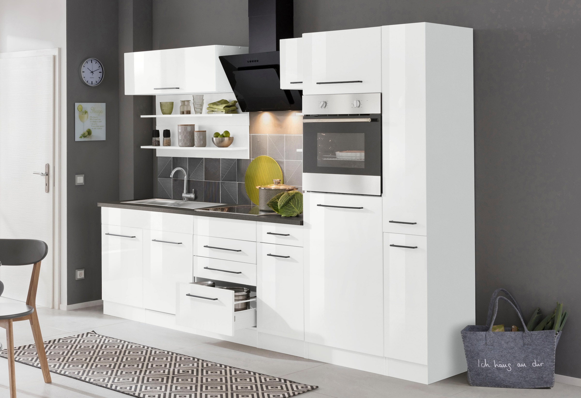 KOCHSTATION "KS-Tulsa" ohne E-Geräte, Breite 300 cm, schwarze Metallgriffe, günstig online kaufen