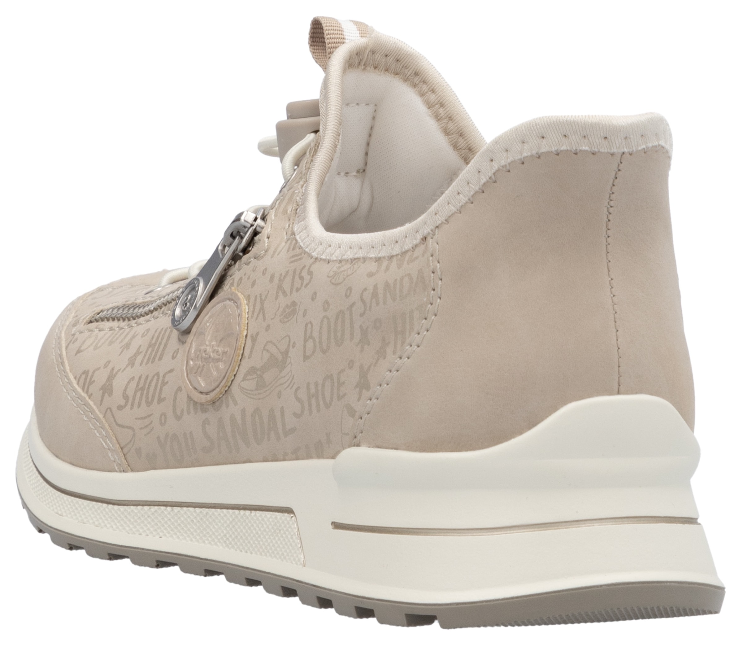 Rieker Slip-On Sneaker, Schlupfschuh, Freizeitschuh, Halbschuh mit Lettering-Print
