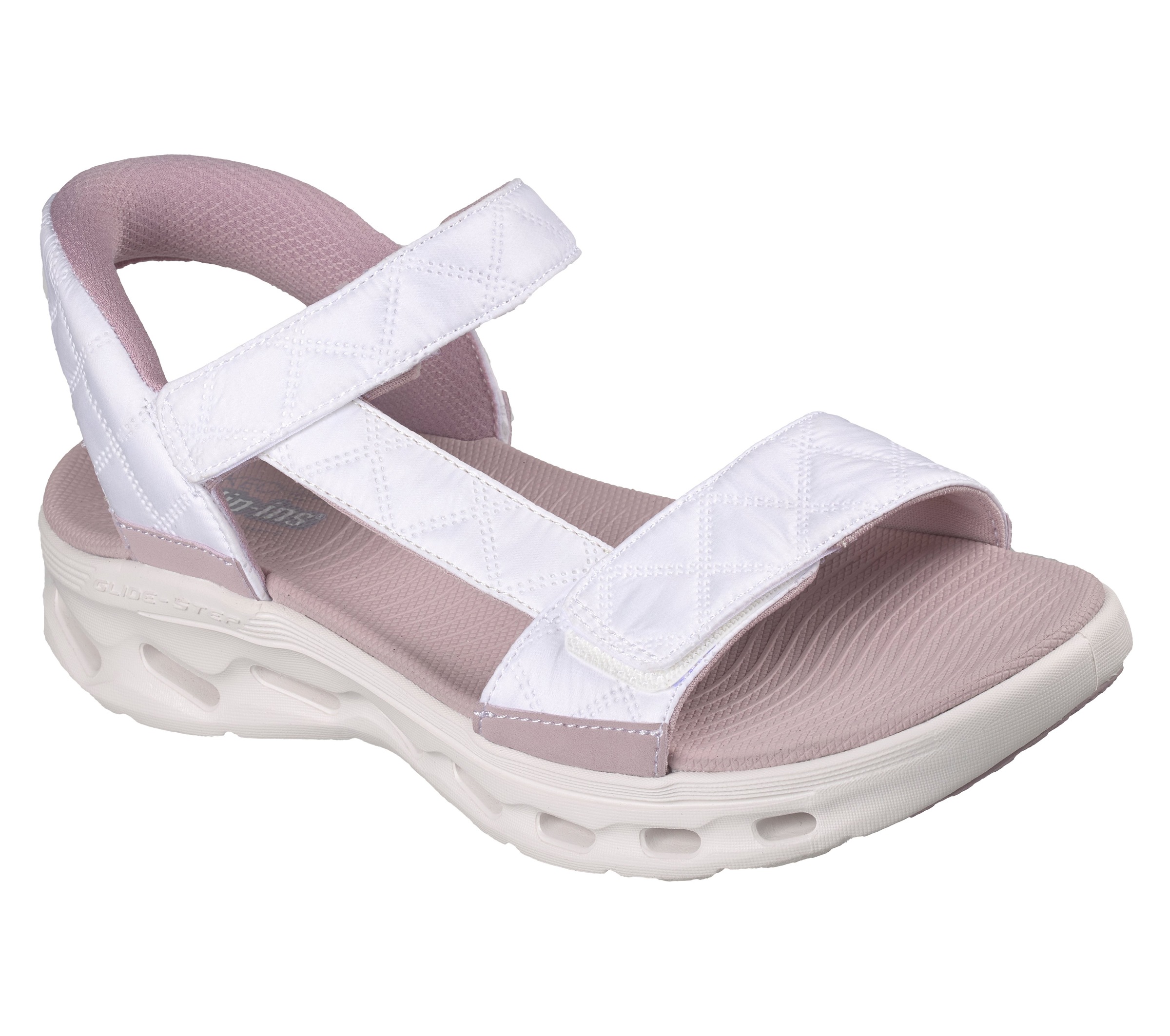 Sandale SKECHERS "GO WALK GLIDE-STEP 2.0 SANDAL-JADA", Damen, Gr. 41, weiß, rosa, Textil, kontrastfarbene Details, Schuhe Sandale, Sommerschuh, Klettschuh, Sandalette mit sportiver Sohle