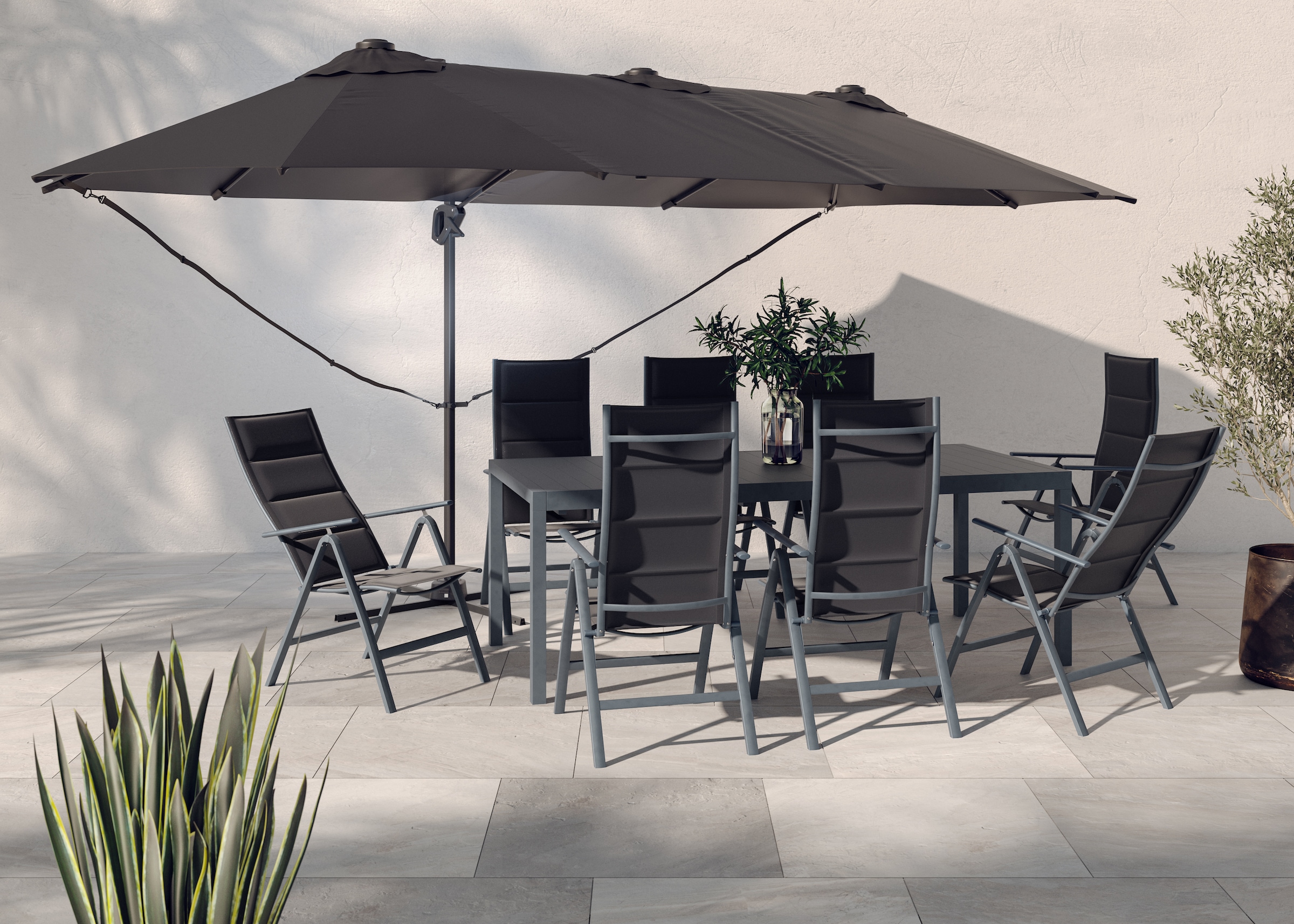 KONIFERA Ampelschirm »»Elba« Twin in anthrazit oder creme erhältlich«, BxLxH: 455x263x237 cm, um 360° drehbar
