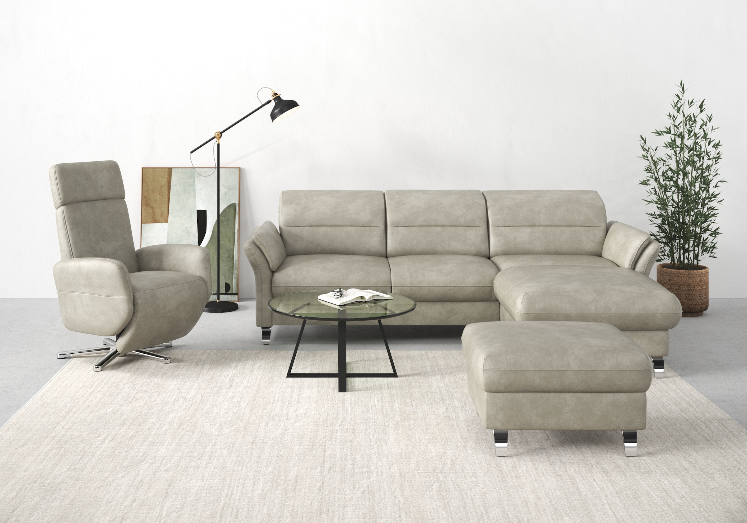 sit&more Ecksofa »Grenoble L-Form mit Federkern« wahlweise mit Bettfunktion, Bettkasten, Arm- und Kopfteilverstellung