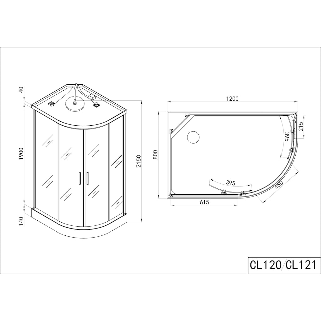 Sanotechnik Komplettdusche »Komplettduschkabine VARIO rechts«, Maße: 80x120x215cm