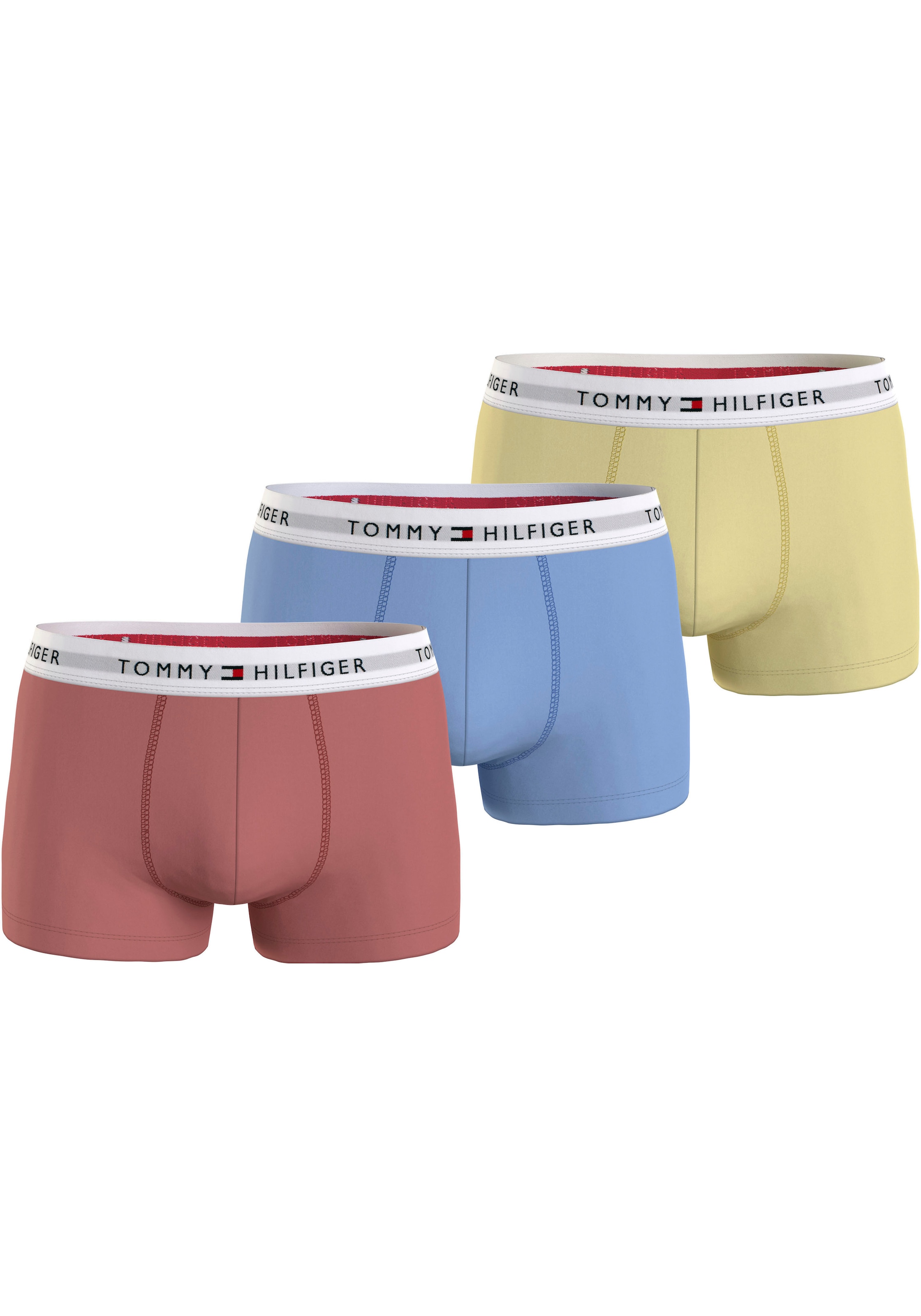Tommy Hilfiger Underwear Trunk "3P TRUNK", (Packung, 3 St., 3er), farbig mit weißem Logo-Elastikbund, Signature Kollekti