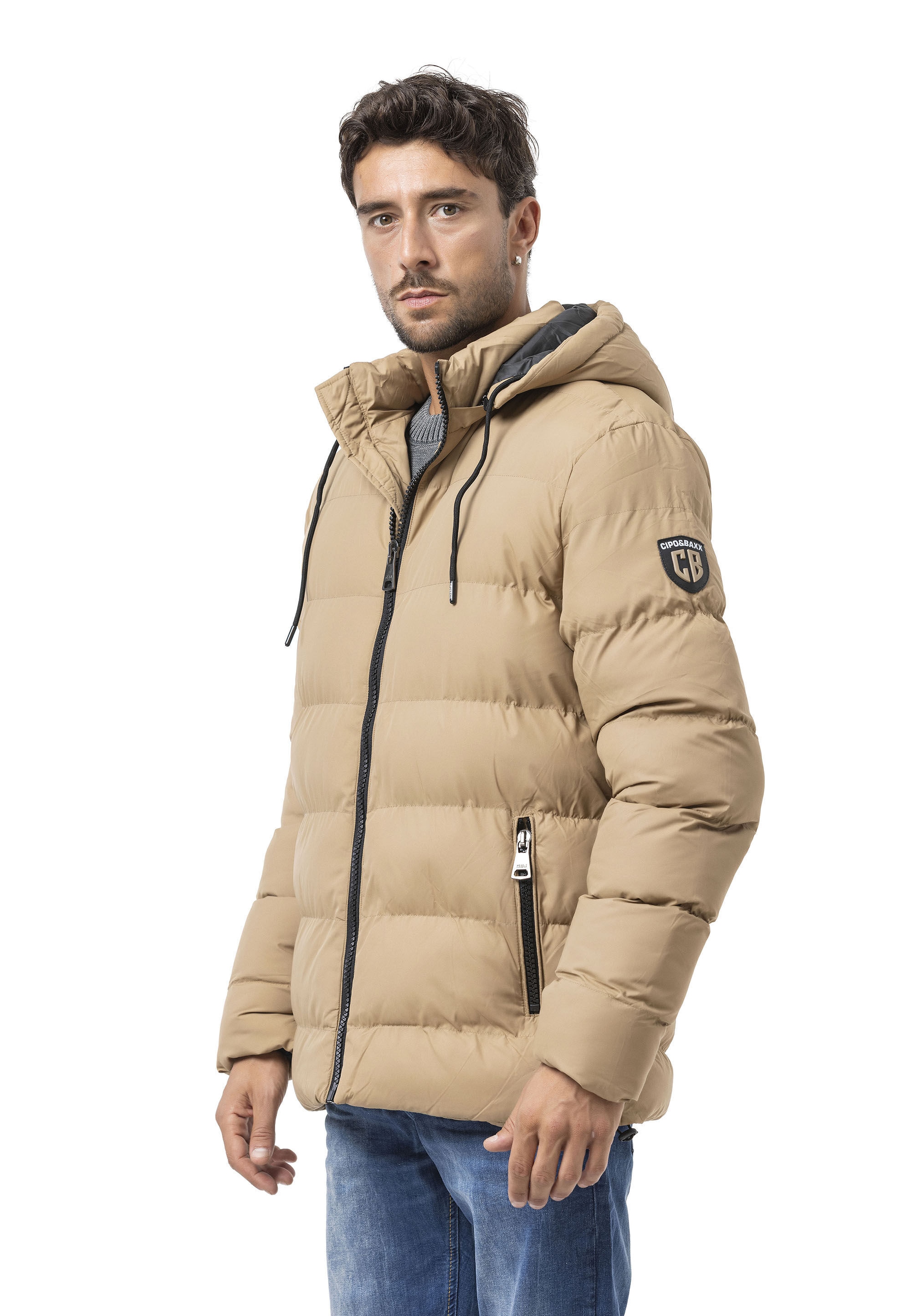 CIPO & BAXX Herren Winterjacke "Jacke", beige, Gr. XXL, unifarben, 100% Polyester, Jacken, im Steppdesign