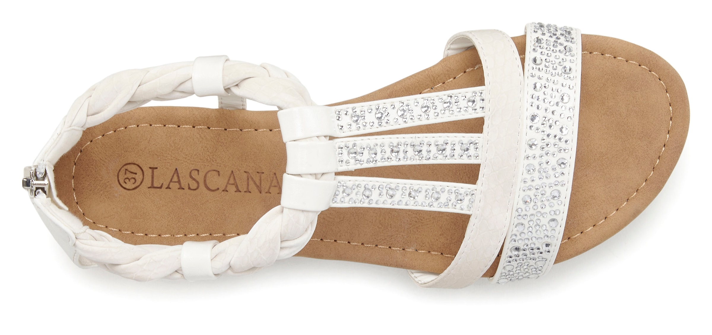 LASCANA Sandale »Sommerschuh«, mit Glitzersteinen, kleiner Keilabsatz, Sandalette, Sommerschuh VEGAN