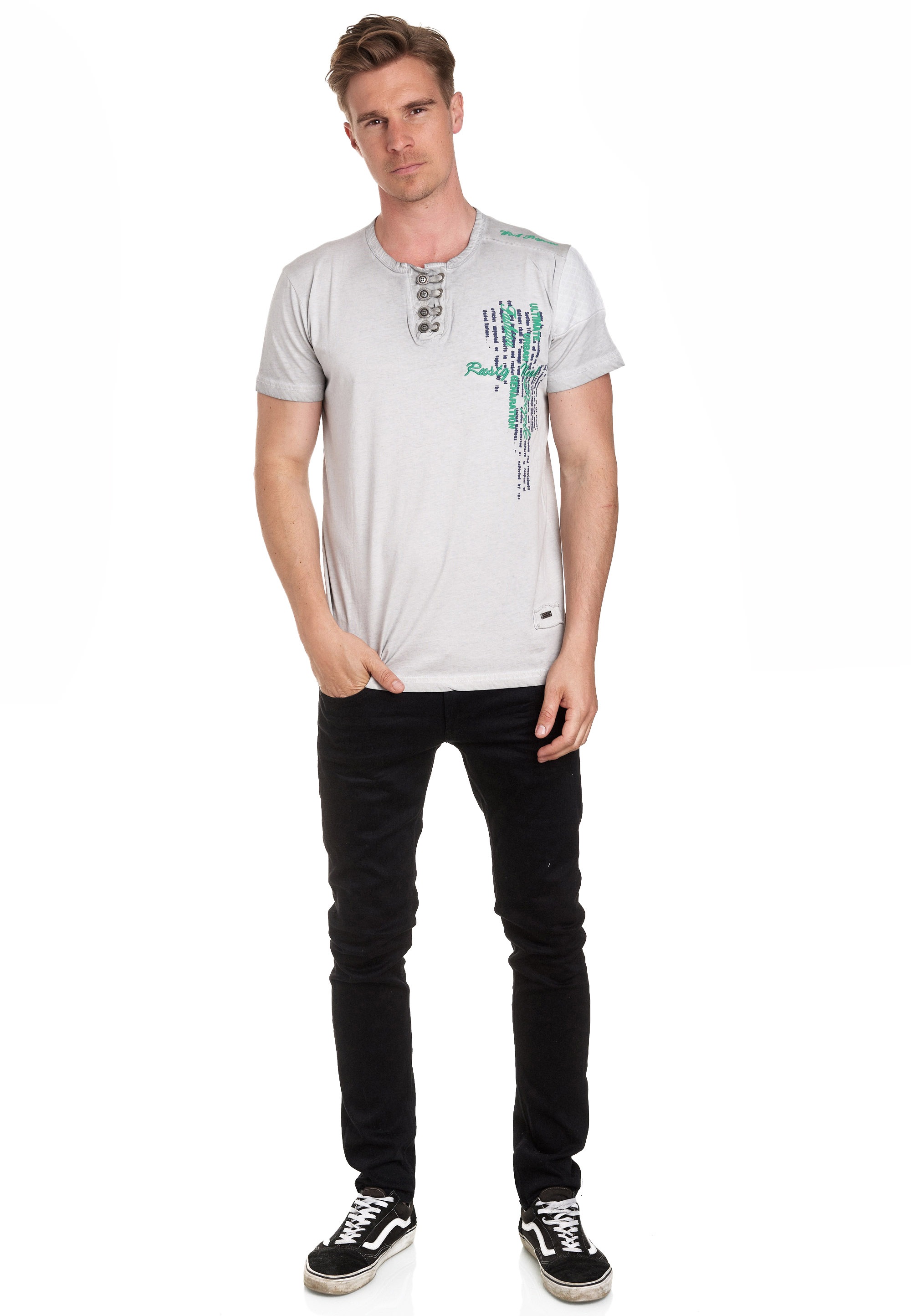 Rusty Neal T-Shirt, mit schicker Knopfleiste