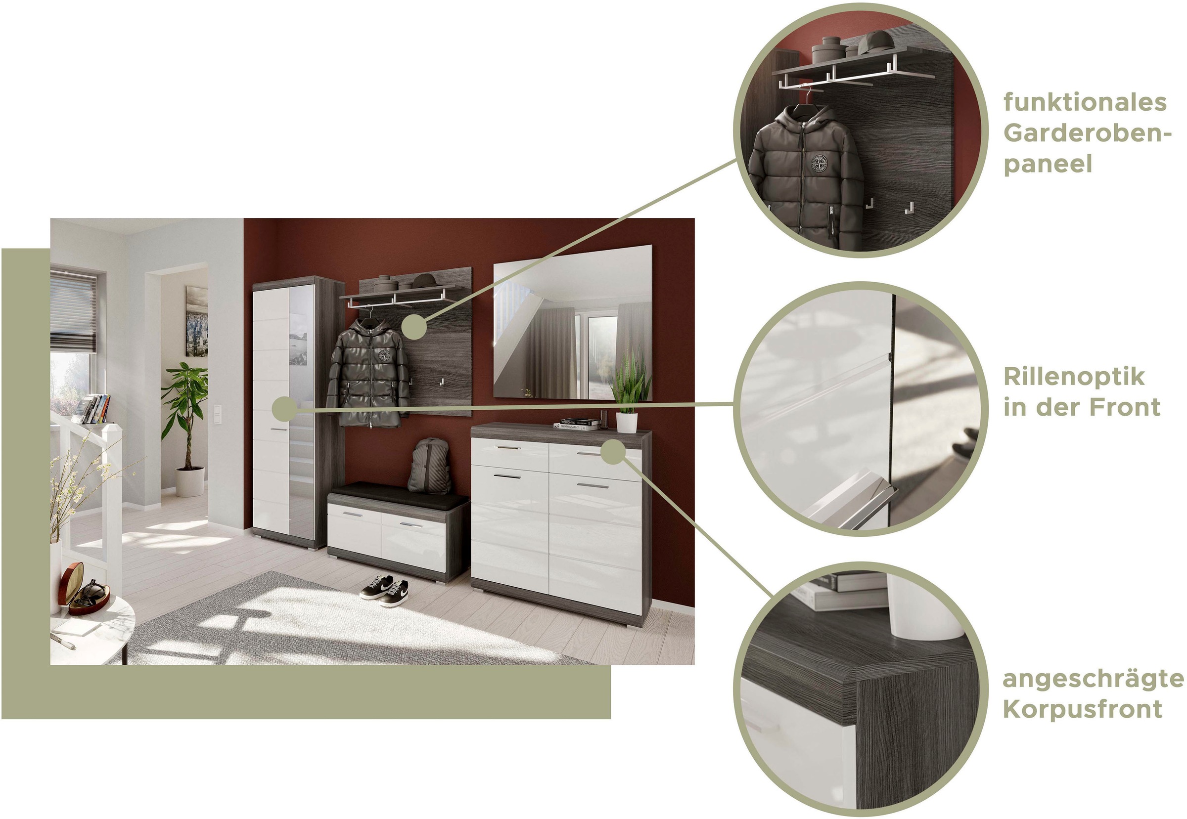 Thumbnail - INOSIGN Garderoben-Set "SIENA, Breite 272 cm, 5-teiliges Set, individuell stellbar" Komplett-Set, best.aus: Garderobensc...