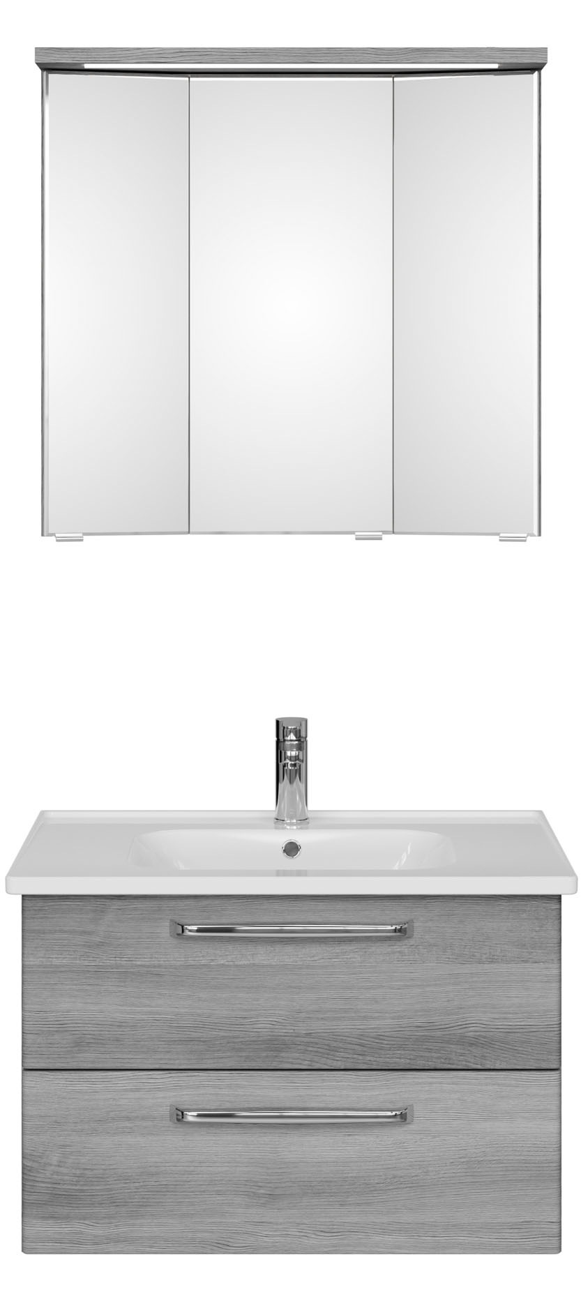 Saphir Badmöbel-Set »Trentino 2-teilig Keramik-Waschtisch mit LED-Spiegelschrank«, (3 St.), Badmöbel-Set 79cm breit, inkl. Türdämpfer, 3 Türen, 2 Auszügen