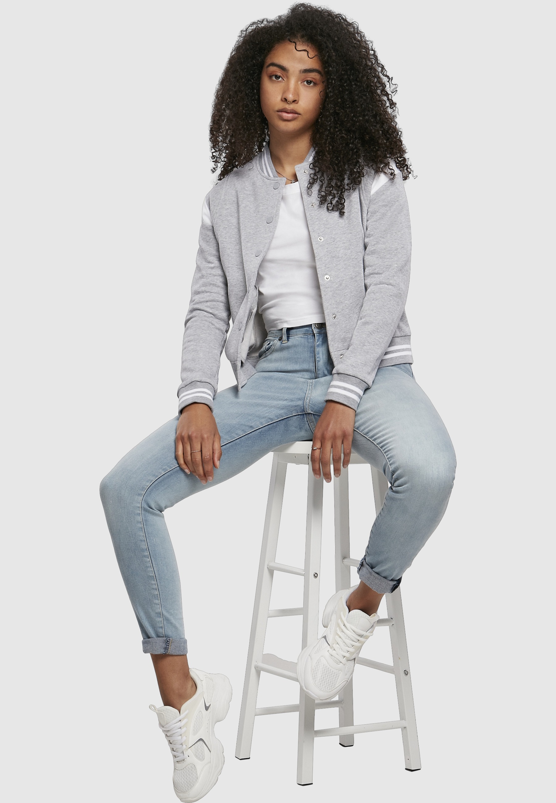 URBAN CLASSICS Collegejacke »Urban Classics Damen Ladies Organic Inset College Sweat Jacket« 1 Stk. tlg. ohne Kapuze