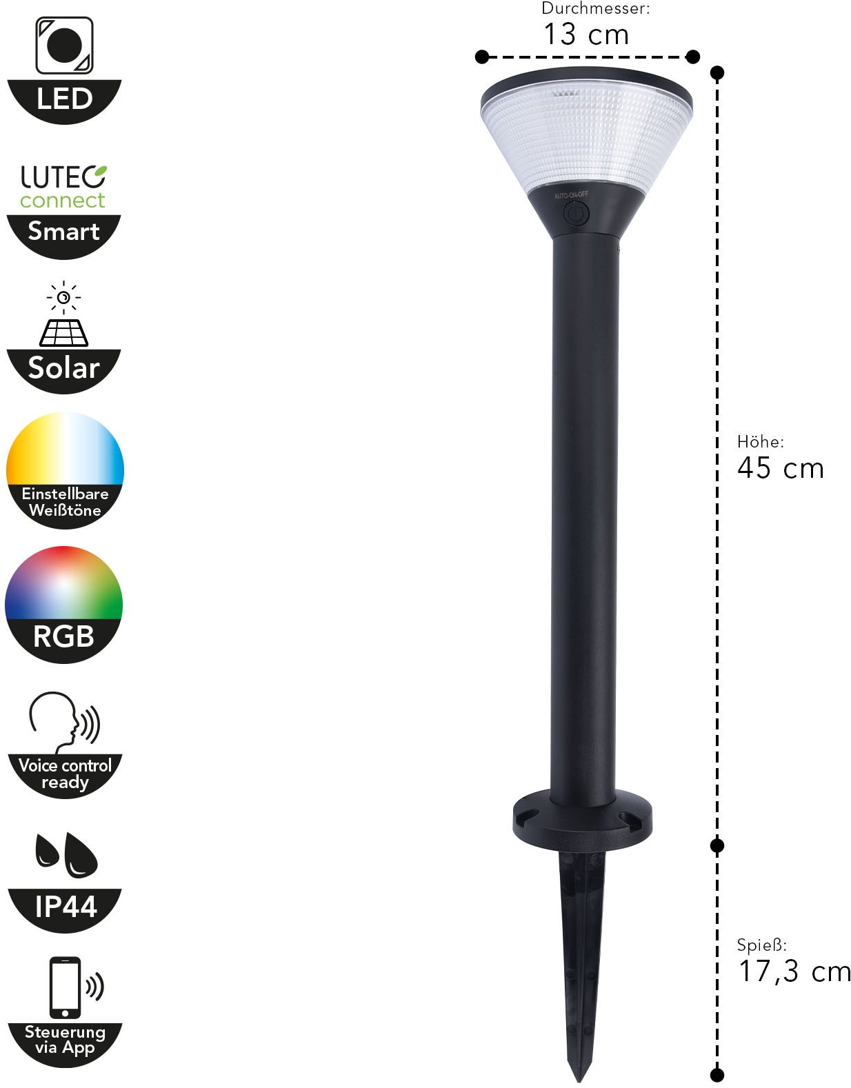 LUTEC LED Solarleuchte "LED-Solar-Aussenstehl. KARLO" LED-Board RGB günstig online kaufen