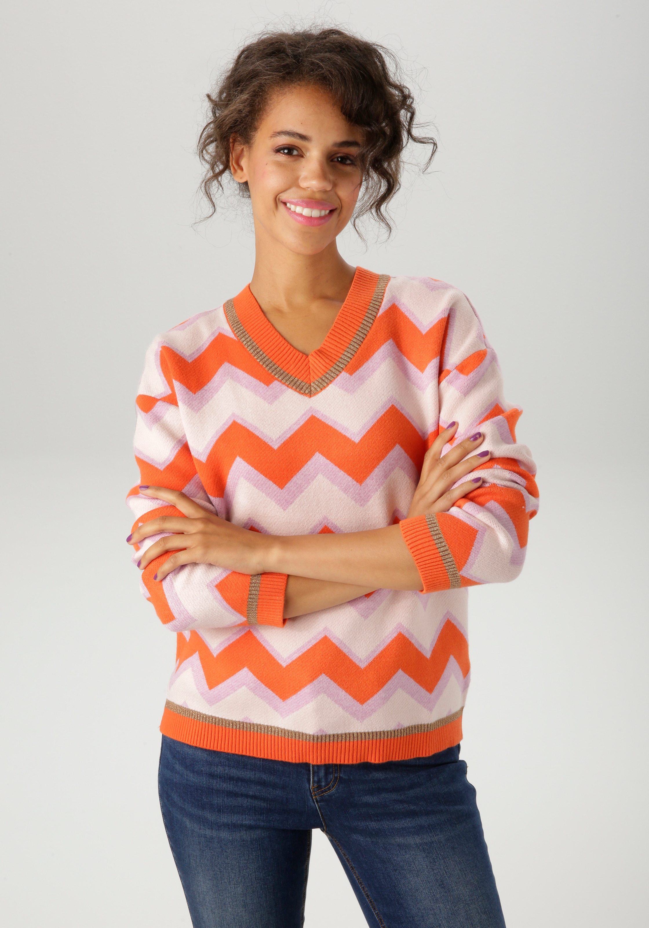 Aniston CASUAL Strickpullover, im interessantem Zick-Zack-Muster - NEUE KOL günstig online kaufen