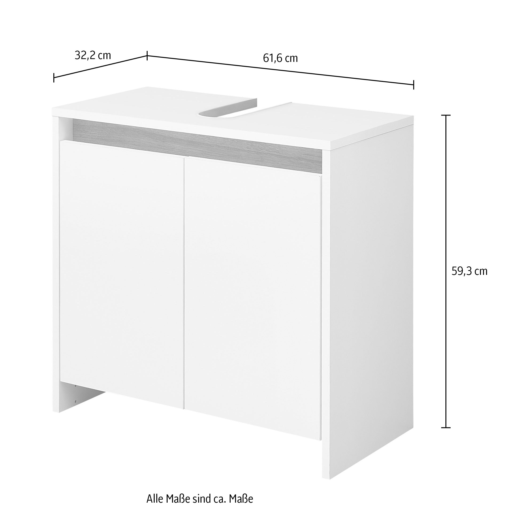 Saphir Waschbeckenunterschrank »Quickset 100, 2 Türen, Siphonausschnitt«, Waschbeckenschrank ohne Griff, 61,6 cm breit, mit Akzentfuge
