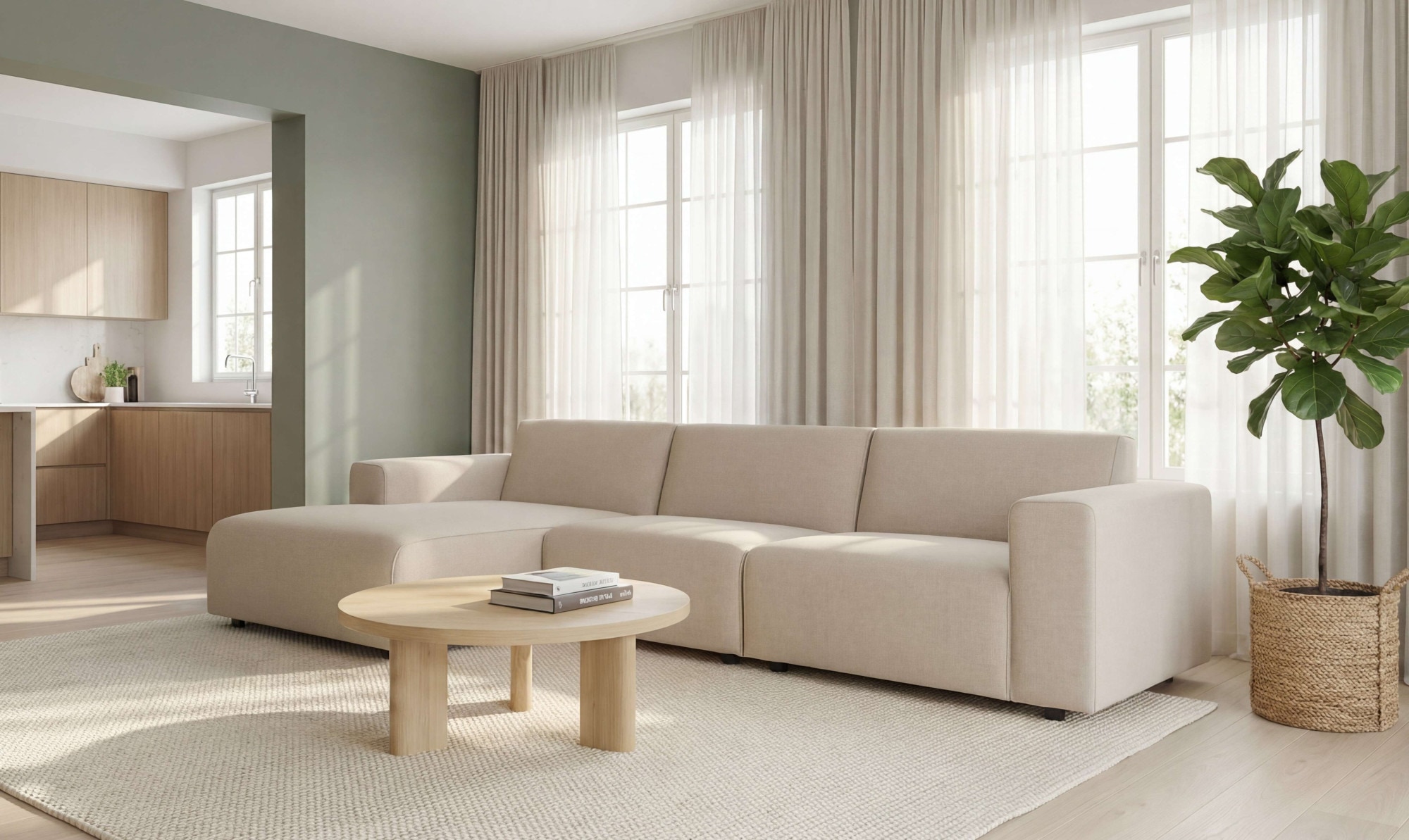 OTTO home Ecksofa "Naddine" B. 318 cm, L-Form, Strukturstoff Mélange-Effekt, Wellenunterfederung