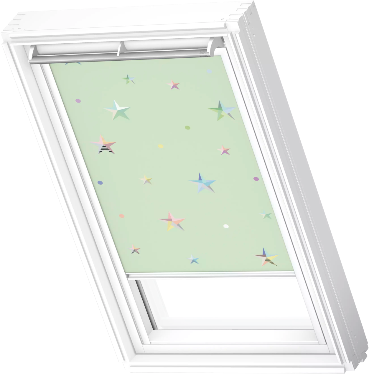 VELUX Verdunklungsrollo "DKL 4661SWL", PK10, stufenlos positionierbarkids grüne sterne, weiß, Rollos, weiße Führungsschienen & Griffleiste