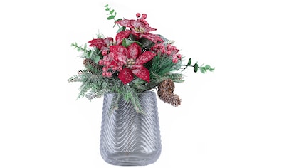 Dekovase »Weihnachtsdeko«, (Set, 2 St., 1 Vase, 1 Bouquet), mit Poinsettien-Mixbund in...