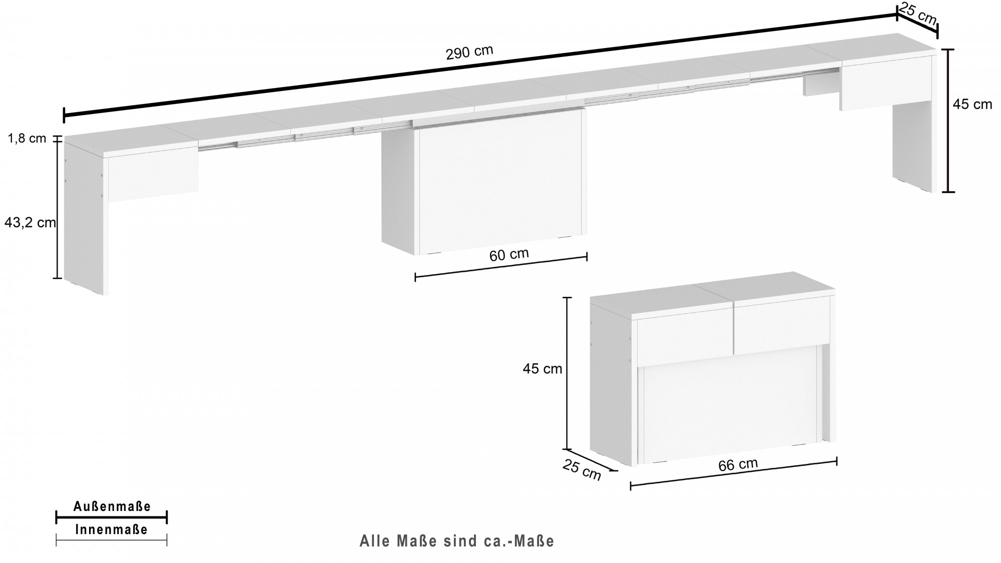 INOSIGN Sitzbank »Praktika«, (1 St.), Bank ausziehbar bis 290 cm