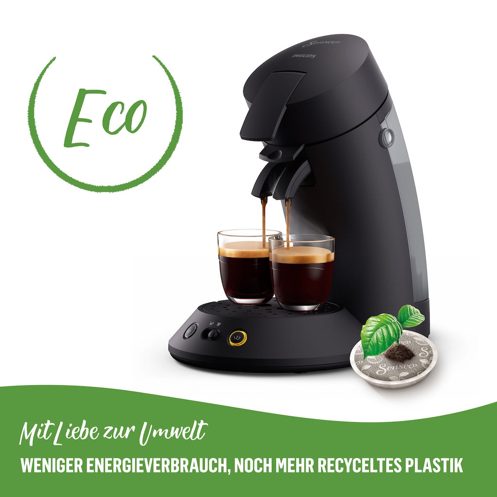 Philips Senseo Kaffeepadmaschine »Original Plus Eco CSA210/22«, aus 80% recyceltem Plastik, mit 2 Kaffeespezialitäten, mattschwarz