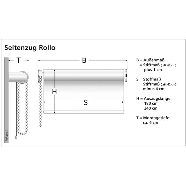 Liedeco Seitenzugrollo »Uni«, Lichtschutz, mit Bohren, freihängend, Montage  ohne Bohren zum Klemmen mit separatem Klemmträger möglich auf Rechnung |  BAUR