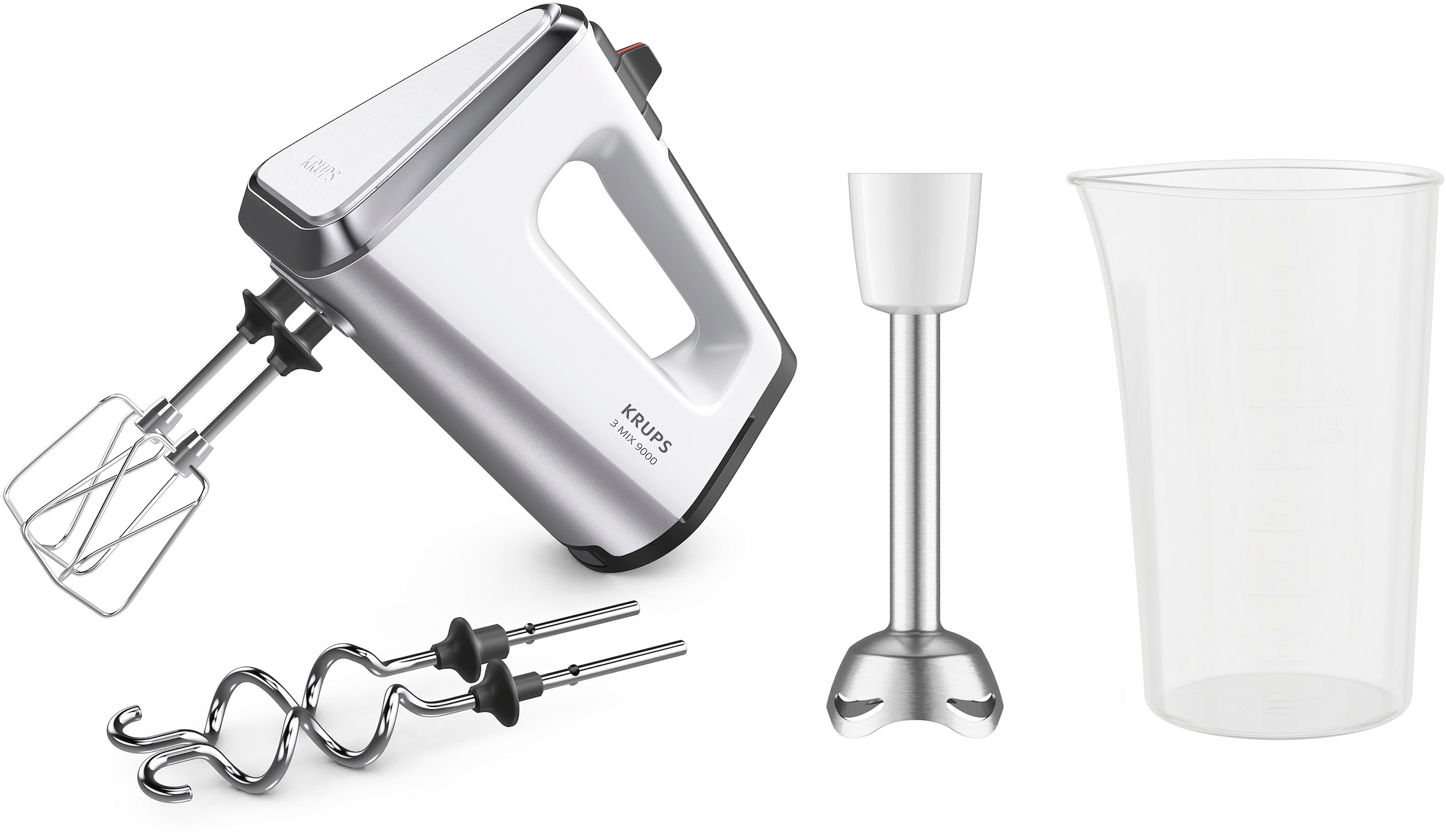 Krups Handmixer "GN9121 3, Mix 9000", 750 W, inkl. Schneebesen, Knethaken, Pürierstab-Aufsatz, Messbecher