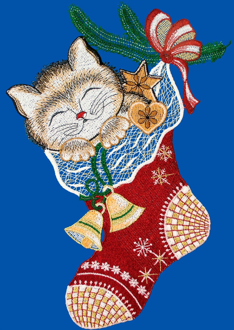 W. Reuter & Sohn - Plauener Spitze® Fensterbild »Katze im Strumpf«, Made in Germany