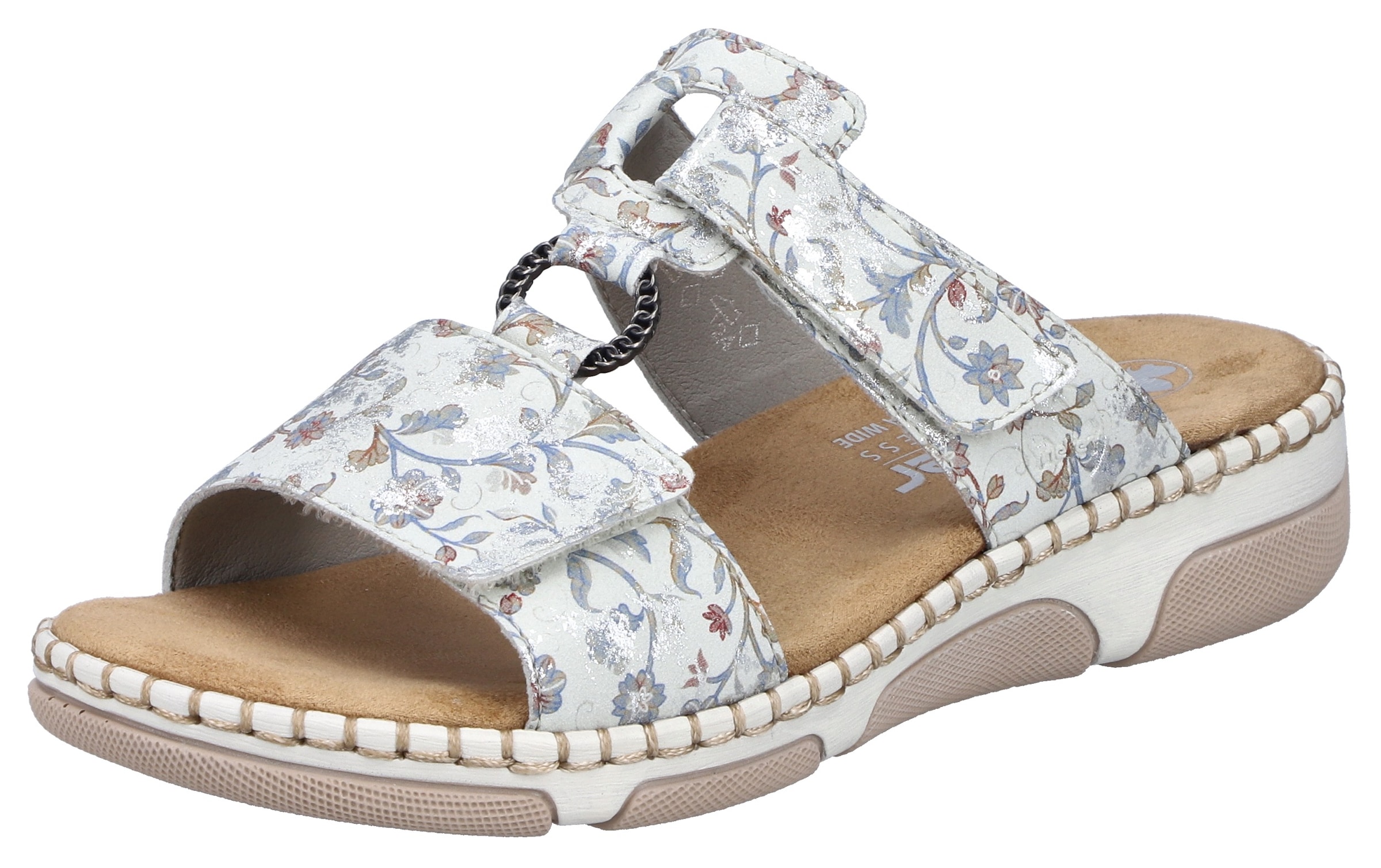 Rieker Pantolette  Sommerschuh, Urlaubsschuh, Strandschuh mit floralem Muster