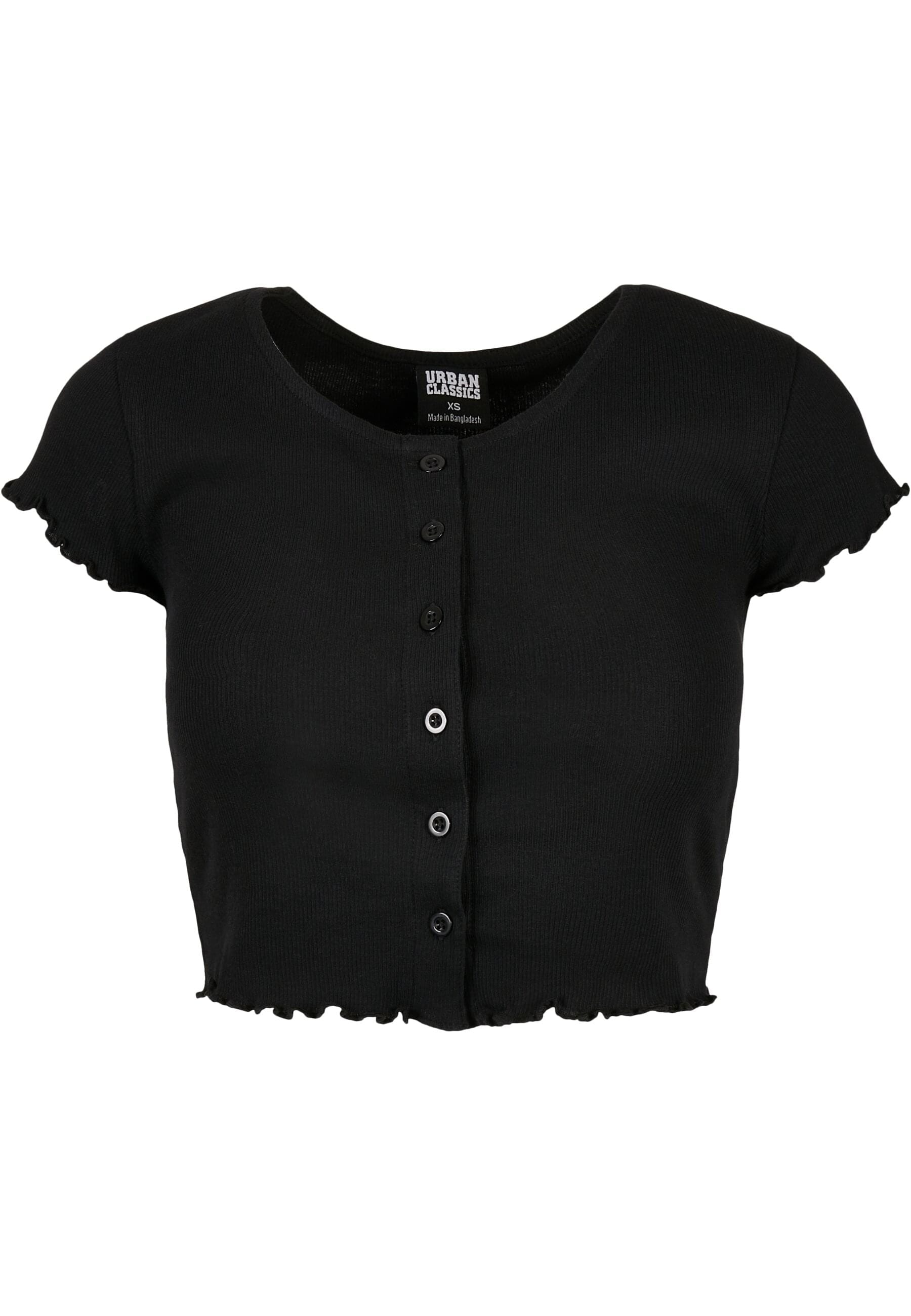 Kurzarmshirt »Urban Classics Damen Ladies Cropped Button Up Rib Tee«